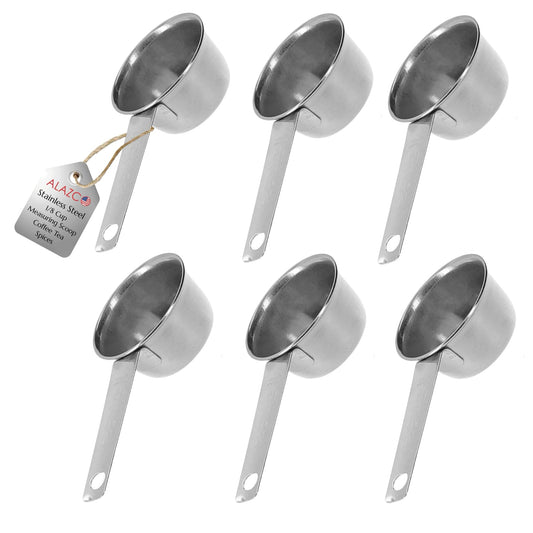 6pc STAINLESS STEEL ALAZCO COFFEE MEASURING SCOOP 1/8 CUP - Kitchen Baking Cooking Measuring Scoop Spice Herbs Salt Sugar Flour Cocoa Protein Powder Keto Cream Scoop