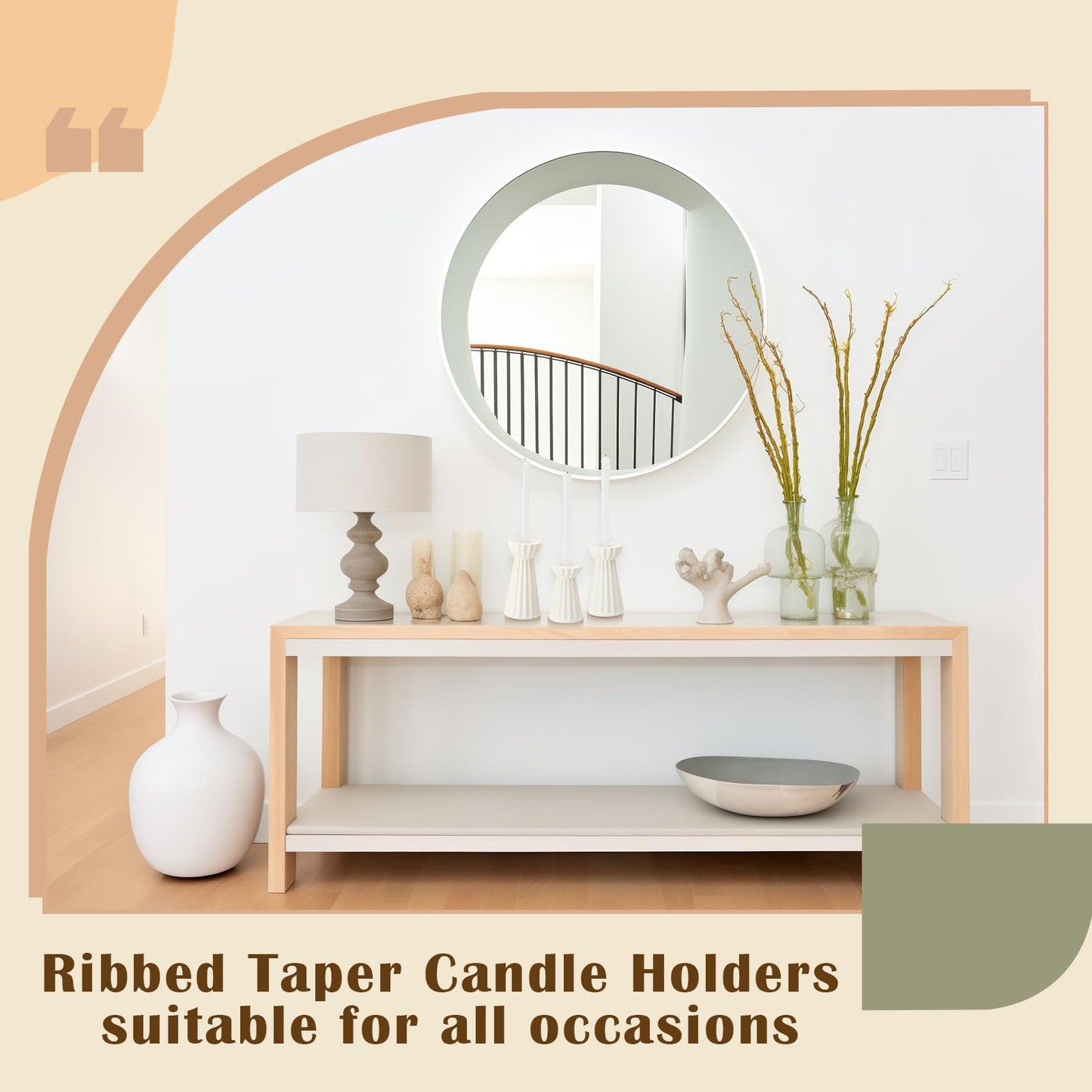 Honeydak Set of 3 Ceramic Taper Candle Holder Cream White Candlestick Holder Fluted Candle Stick Stand Boho Nordic Modern Decorative Table Centerpiece Wedding Home Dinner Party Housewarming Gift