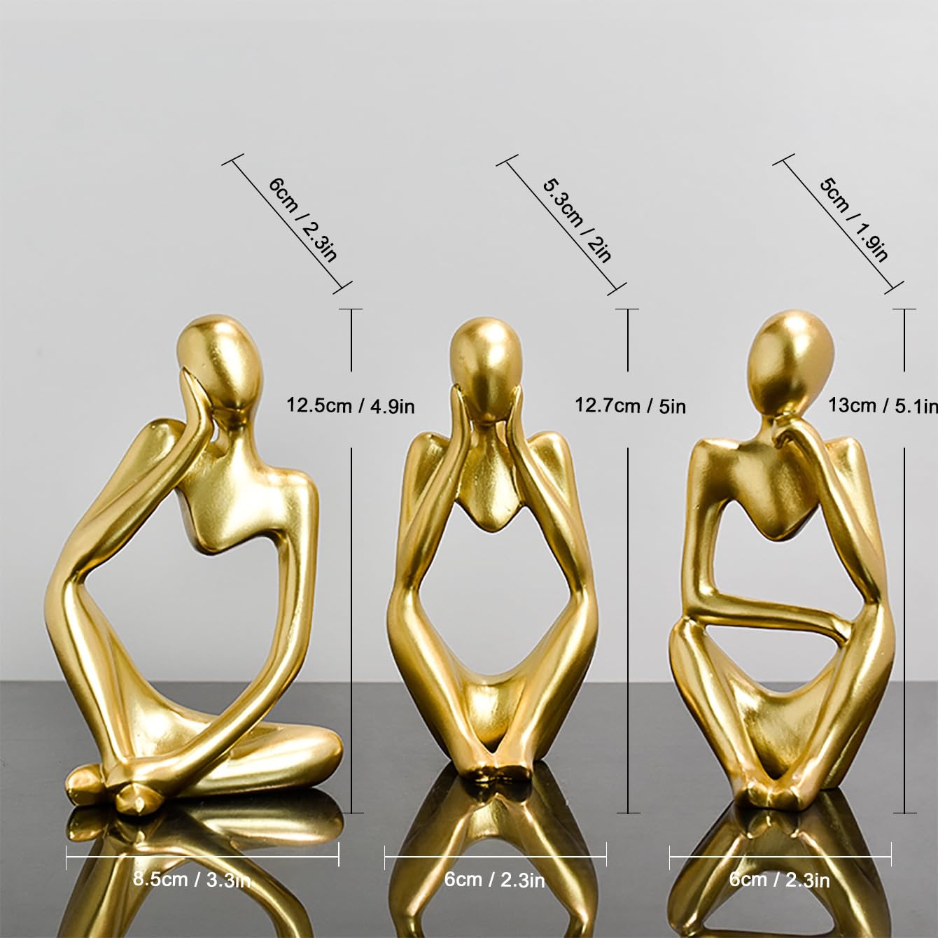 3-piece Set Abstract Thinker Figure Sculpture Gold Resin Crafts Suitable for Decoration Ornaments in Living Rooms Dining Rooms and bedrooms
