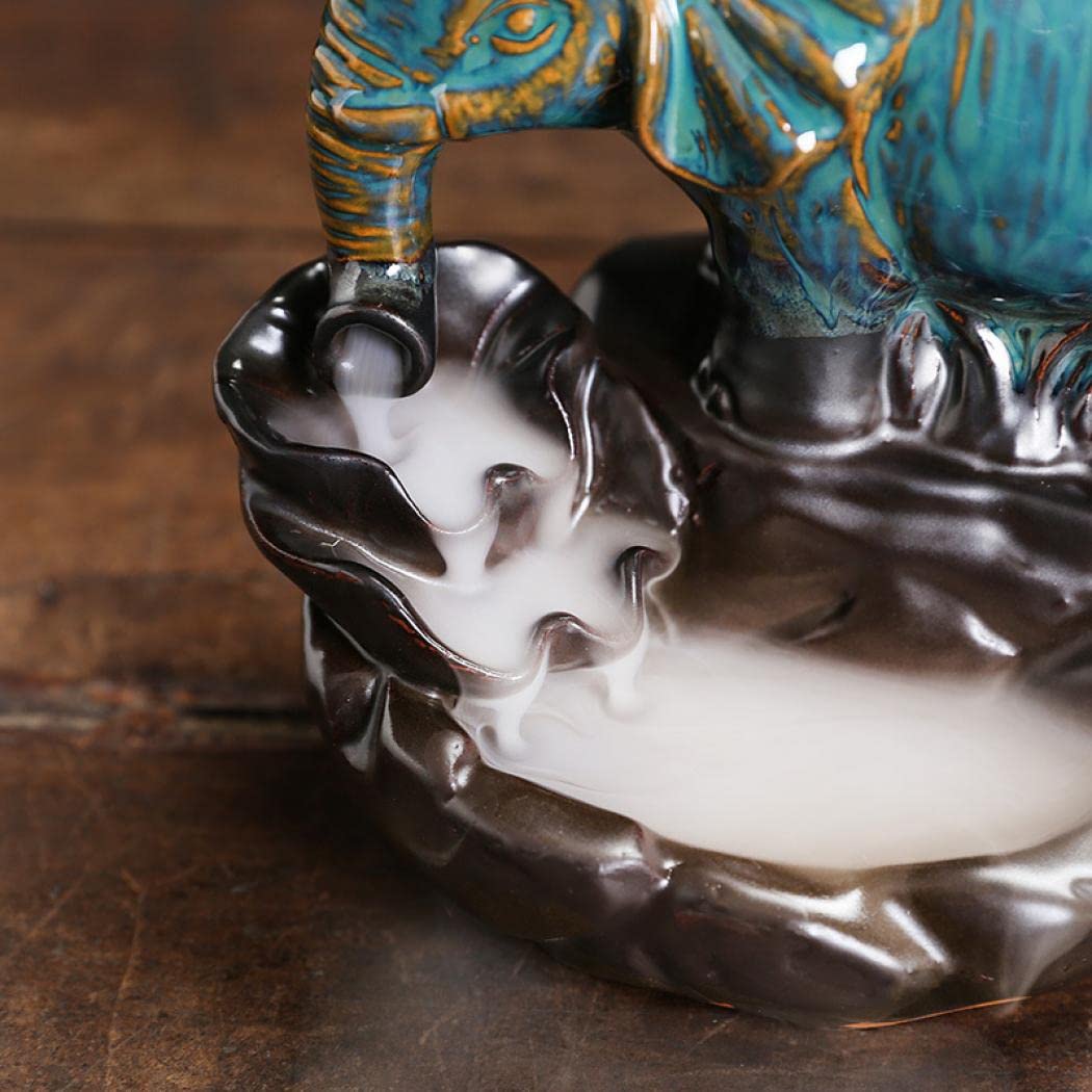 Comeon Backflow Incense Burner Elephant Incense Holder Handmade Ceramic Incense Waterfall Burner Censer + 20 Backflow Incense Cones 30 Incense Sticks 1 Tweezer 1 Mat for Meditaion Home Decor