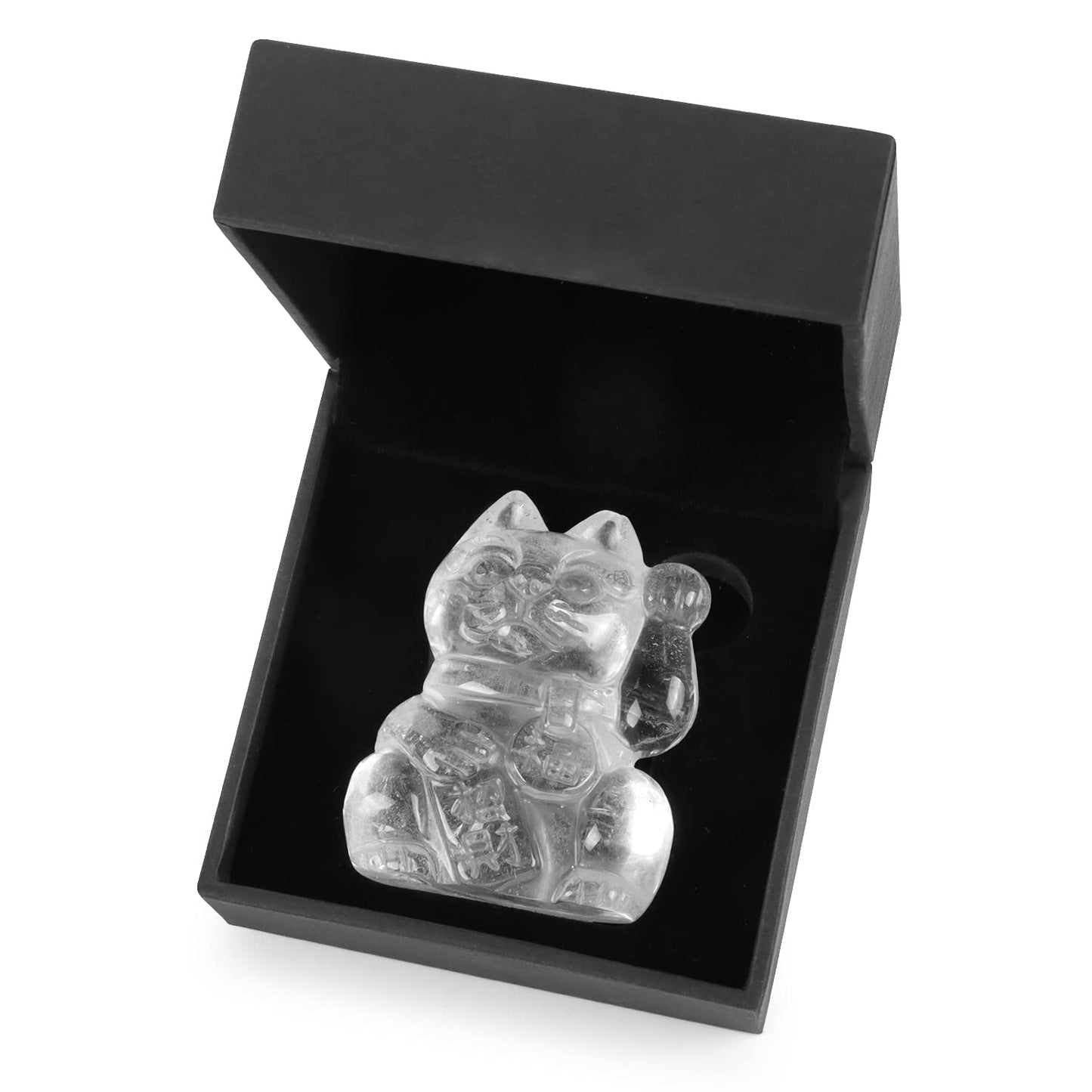 Artistone Clear Quartz Crystal Maneki Neko Money Feng Shui Fortune Lucky Cat Collectible Figurine Gemstone Sculpture for Attract Wealth Good Luck Home&Shop Decorations