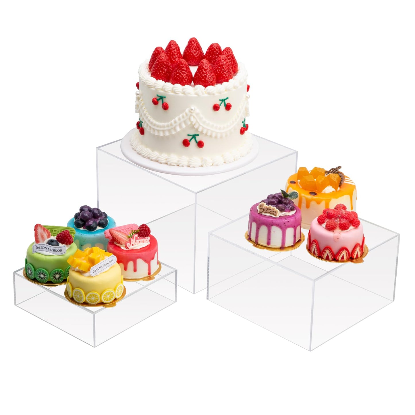 Clisela 3pcs Acrylic Cube Display Stands Box Risers Clear 6" 7" 8"