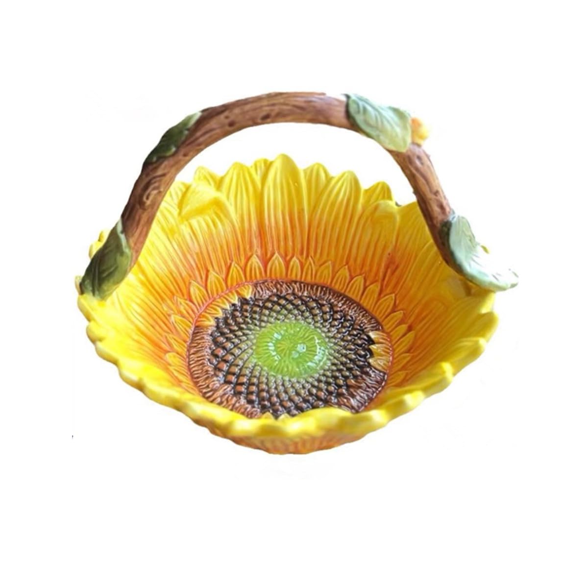 FORLONG Ceramic Sunflower Fruit Hand Basket, Snack Bowl, Hand Painted Art Tabletop Home Décor -8.5 inches (Yellow)