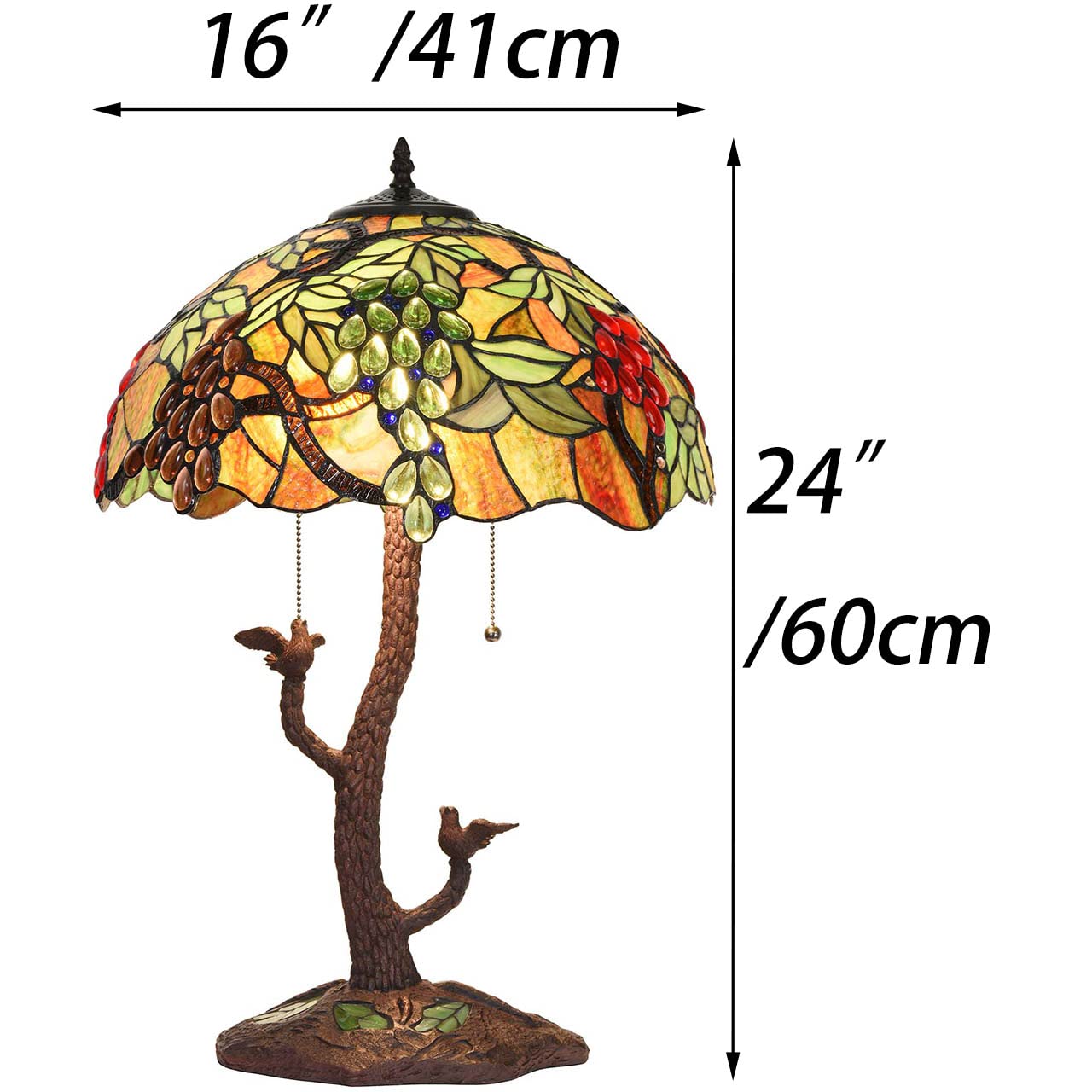 Bieye L10765 Grape Tiffany Style Stained Glass Table Lamp with Tree Trunk Mosaic Base for Living Room Bedside Home Decoration, 24-inches Tall
