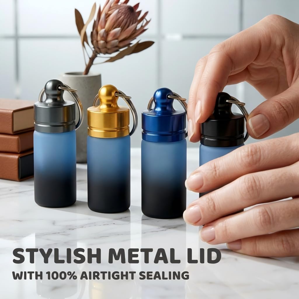 Sjxsimwoo 4-Pack Portable Aluminum Alloy Spice Container with Keychain and Spoon, Perfect for Outdoor Picnics and Travel - Blue-black gradient