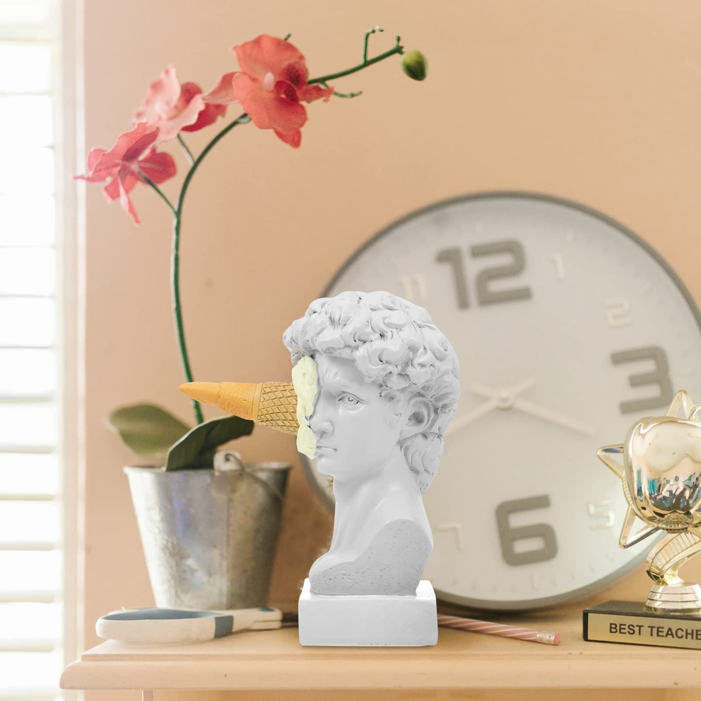 PRETYZOOM Greek David Head Ice Cream Resin Sculpture - Stylish Decorative Statue for Home, Office, Bookshelf, Coffee Table Decor