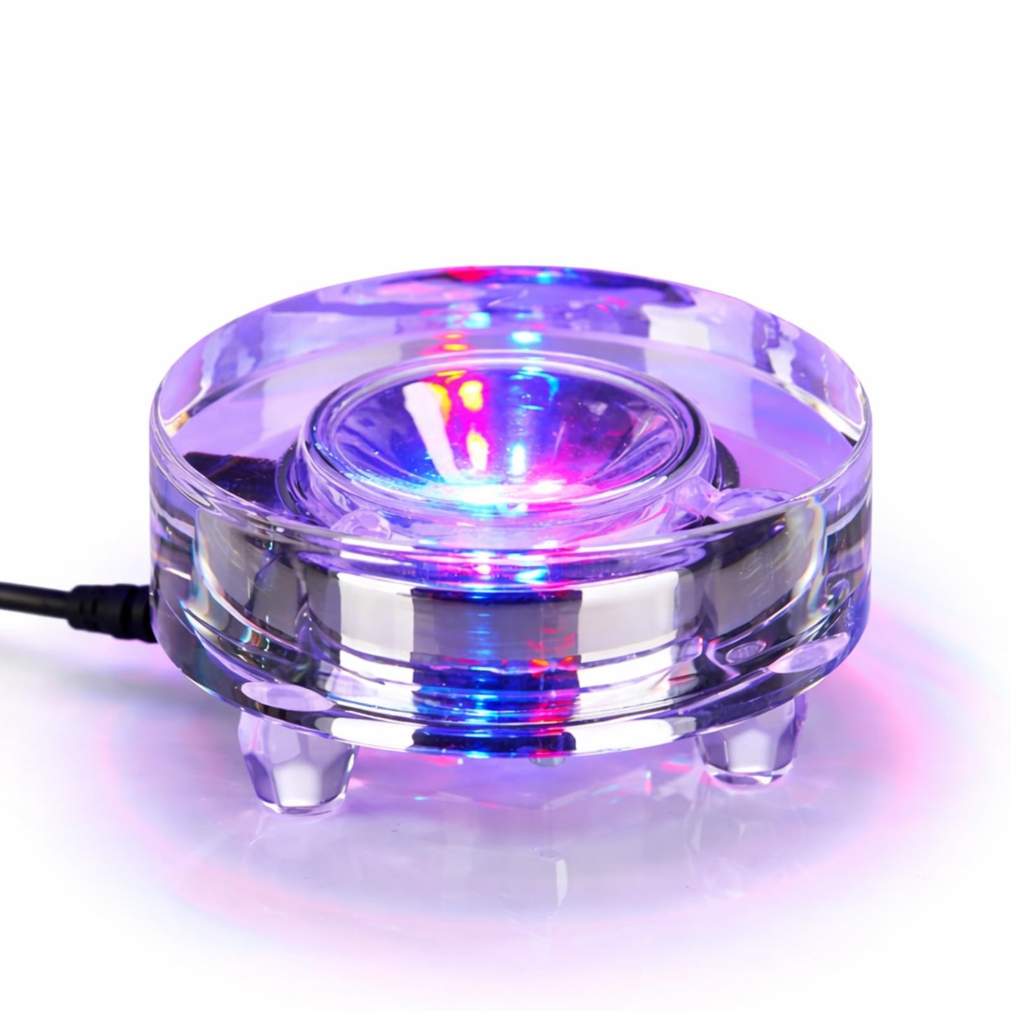 Zerelys Display Multicolor LED Light Base for 3D Crystal Glass Art, Acrylic, Figurines, 7 Color Changing Base, USB Powered (Round)