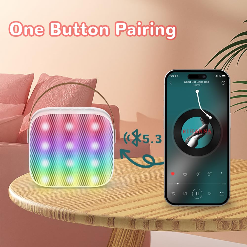 Mini Karaoke Machine for Kids 3-12 Years Old - Toddler Toys Birthday Gift for Girls Ages 3 4 5 6 7 8 9 10, Portable Bluetooth Speaker Set with 2 Wireless Microphones fits Family Fun Home Party, White