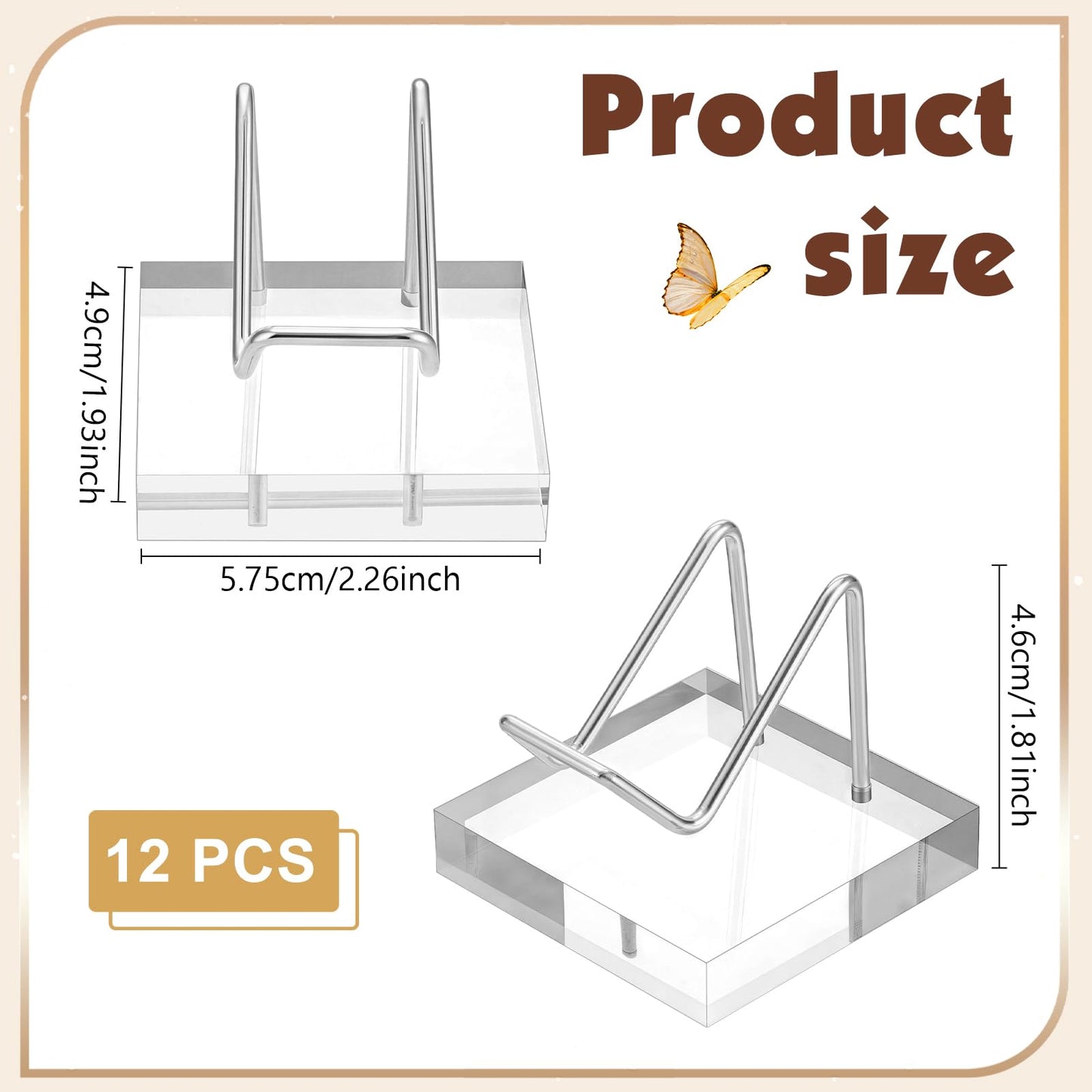 twinklemon 12PCS Clear Acrylic Display Stand Rock Display Holder with Acrylic Pedestal Base and Metal Arms Small Easel Stands for Fossil Coral Crystal Geodes Rock Mineral Agate Collectibles (Silver)