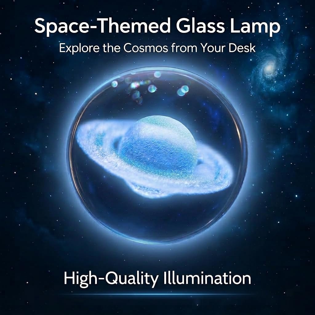 NoelWink 7 Pcs Planet Crystal Ball Night Light Lamp with LED Wooden Base, Astronomy Gifts,3D Galaxy Moon Saturn Crystal Ball Nightlight for Meditation Positive Energy Decoration Balls Set for Home