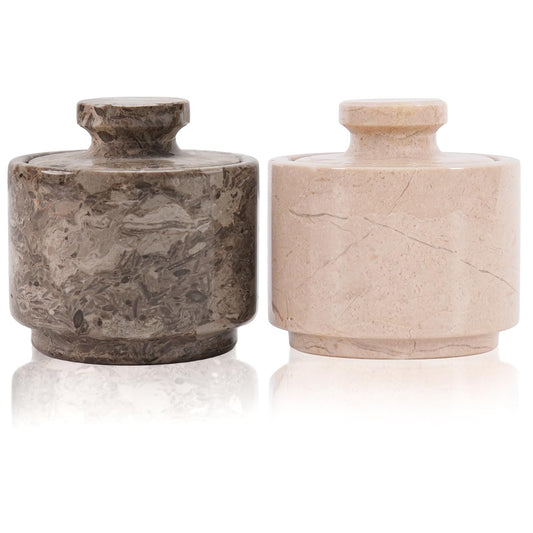 MARBLOUS KRAFTS Marble Salt Cellar 3" Inch Oceanic and Verona Celtic Salt and Spice Holders, DiningTable Decor for Kitchen & Home, Sea Salt Holder with Lid Storage Container, Gift for Mom