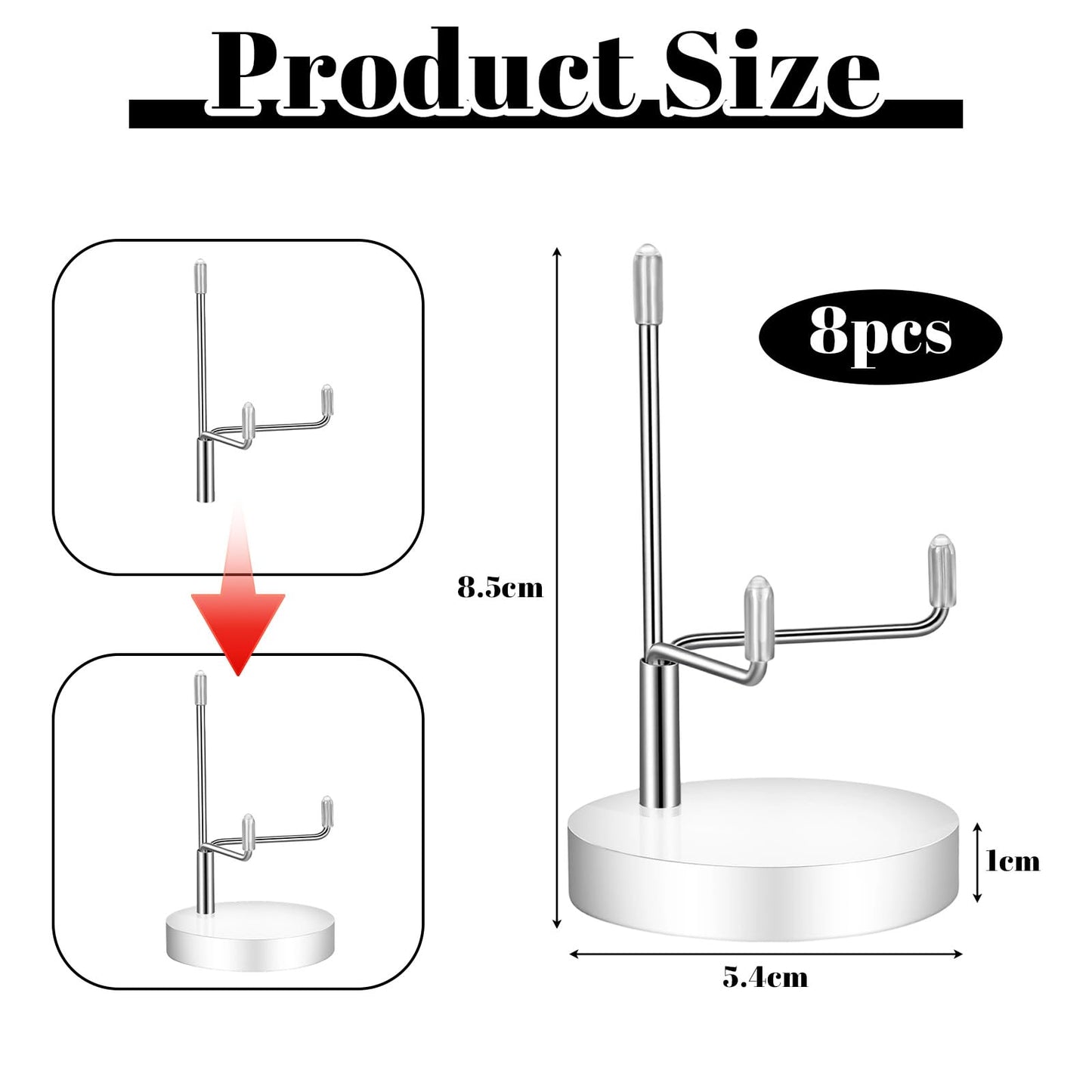 Douaowoc 8 Pcs Adjustable Metal Arm Display Stand Easel with Acrylic Base Rock Display Easel Holder Acrylic Crystal Clear Plate Stand for Geodes Mineral Agate, Silver