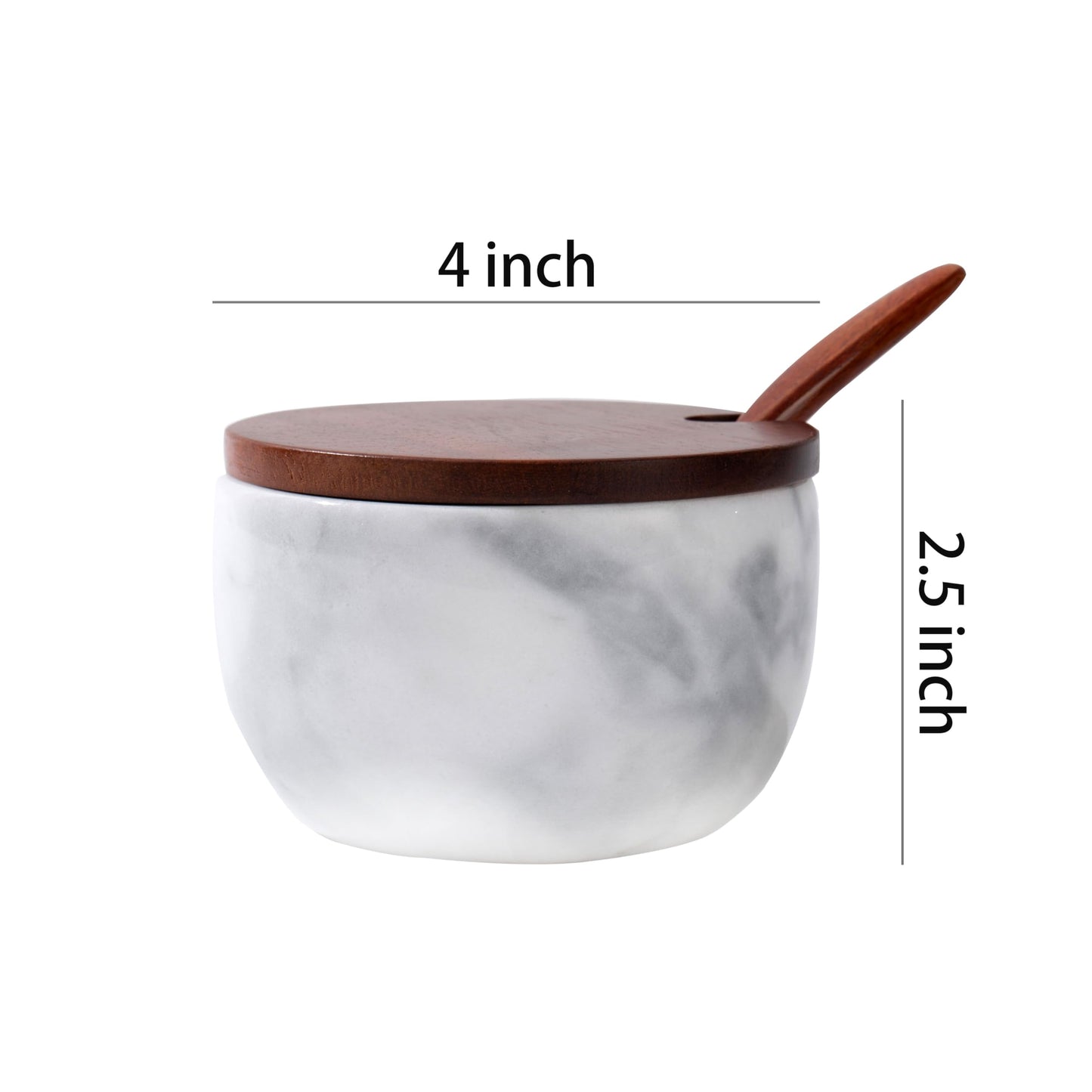 NHKRTE Marble Salt Cellar with Lid & Spoon, 11oz Salt and Pepper bowls, Handcrafted from Natural Marble, Smooth Inside (white bowl)