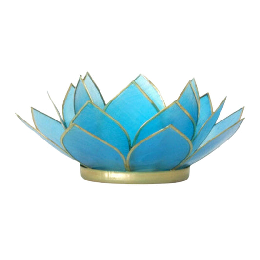 OM Gallery Gemstone Lotus Tealight Holder - Handcrafted Capiz Shell Design for Soft Glow, Elegant Home & Table Decor, Wedding Centerpieces, Votive Candle Styling, and Thoughtful Gifting - Turquoise