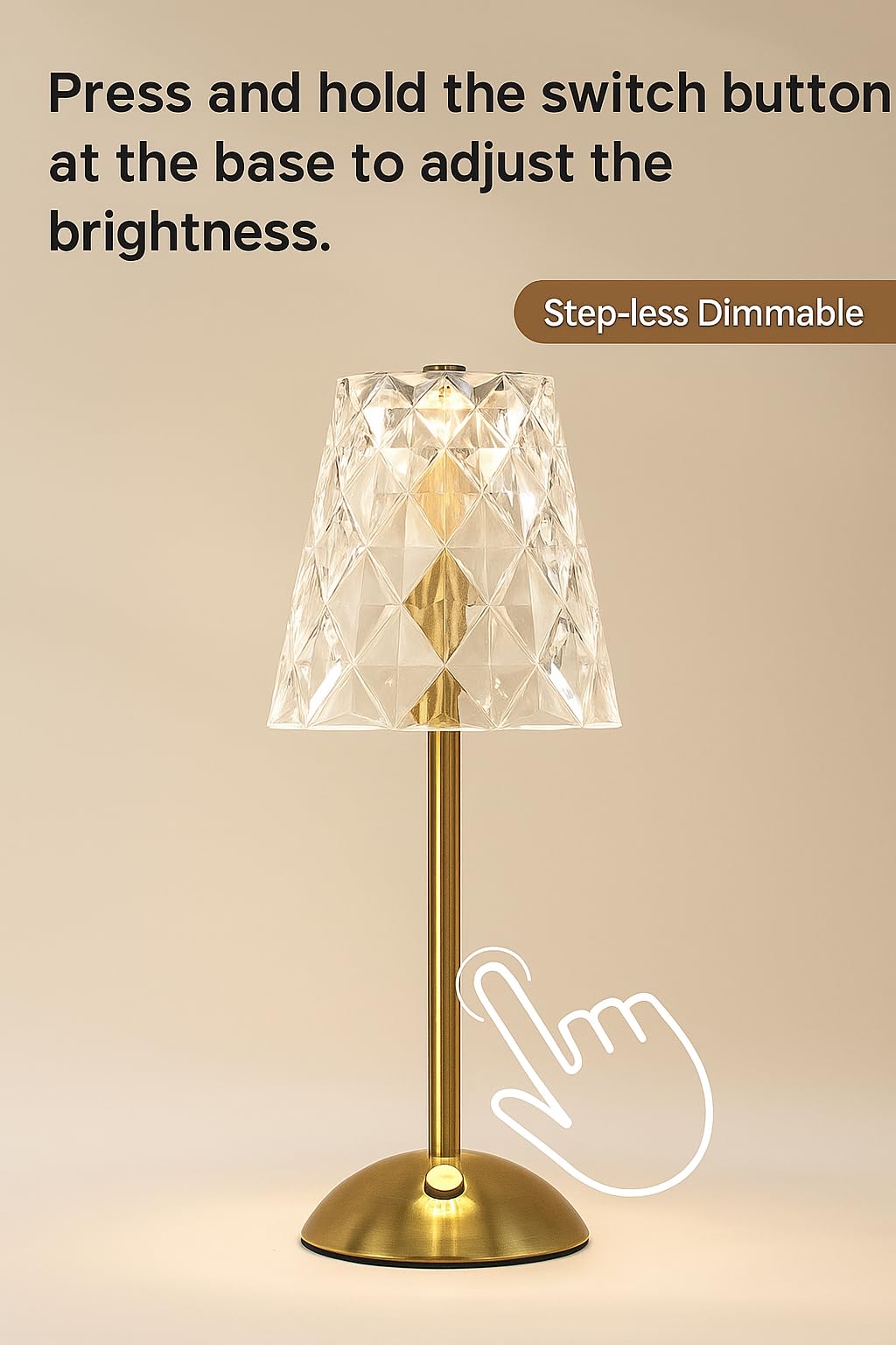 JIGFGGE Set of 2 Rechargeable Cordless Table Lamps – 12 Inch Touch Control Desk Lamps, Battery Powered Small Night Light for Bedroom, Living Room, Home Office (Gold)