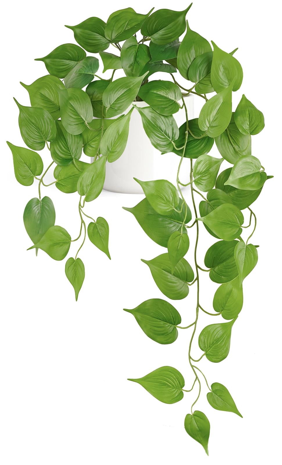 Mkono Fake Hanging Plants with Ceramic Pot, 25" Artificial Plants for Home Decor Indoor Faux Green Leaf Plant with Modern White Planter for Desk Shelf Bathroom Decoration (Pothos) (Green)