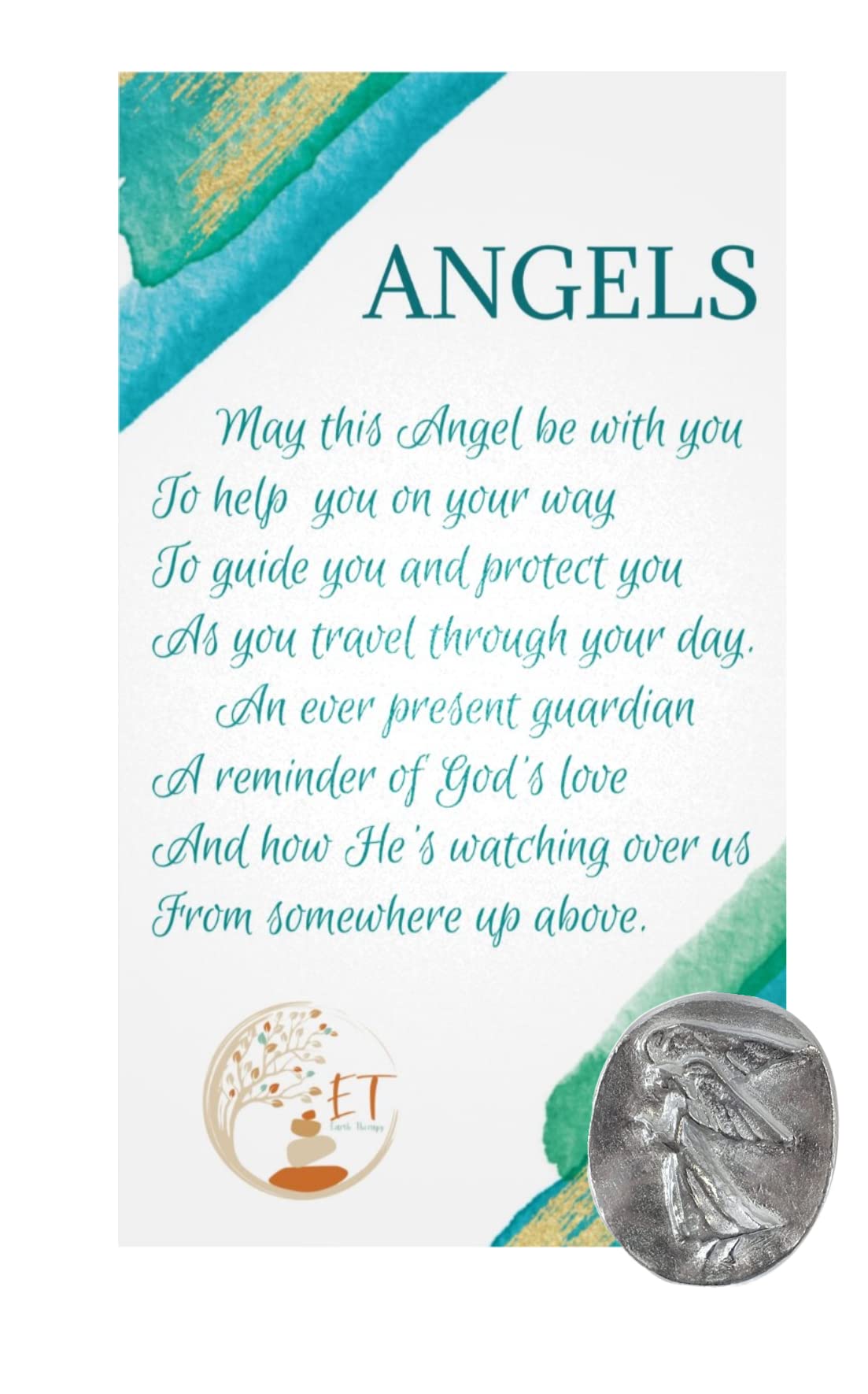 Earth Therapy New Green Aventurine Pocket Guardian Angel with Serenity Prayer Card Lucky Coin Token - Figurine Faith Peace Gift Set
