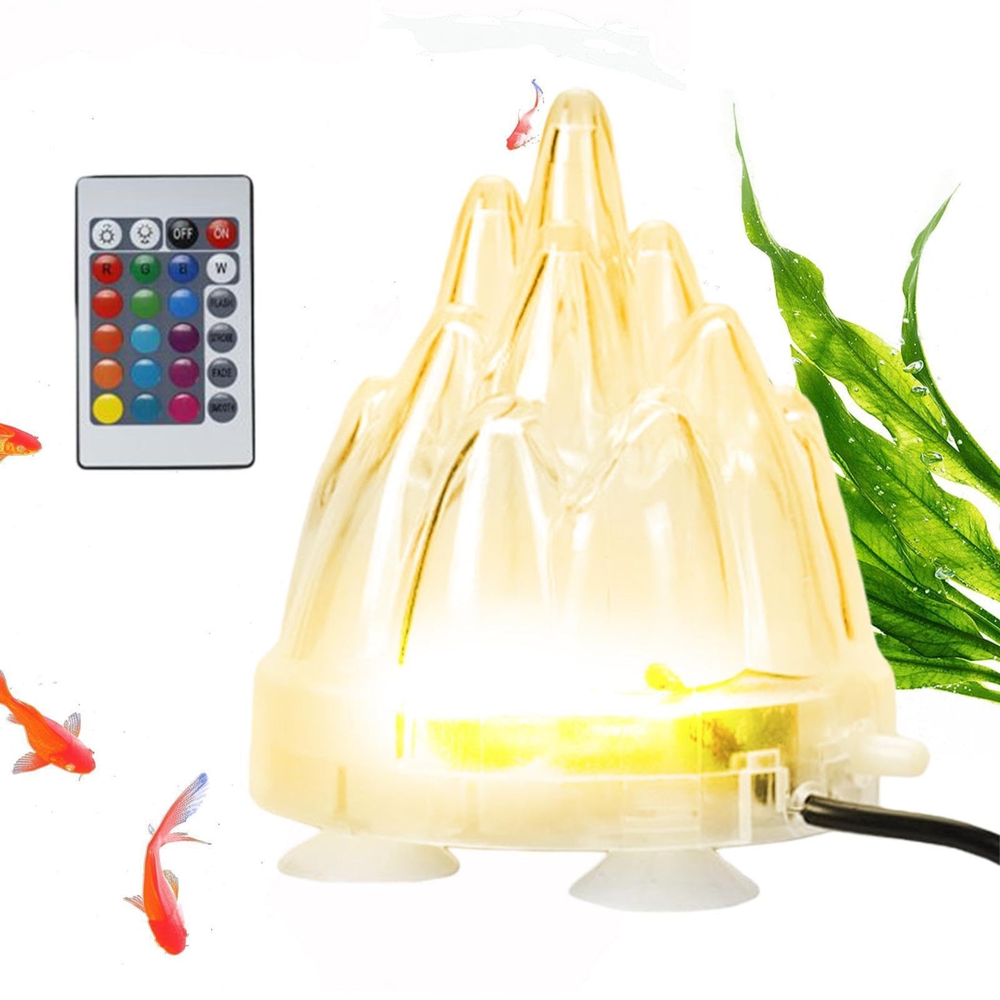 Aquarium Volcano Ornament - Light Up Sculpture, Air Stone Bubble Feature, Decorative Tank Accessory, Eye-Catching Aquatic Display | Fish Decoration for Freshwater, Saltwater, Turtle Bowl