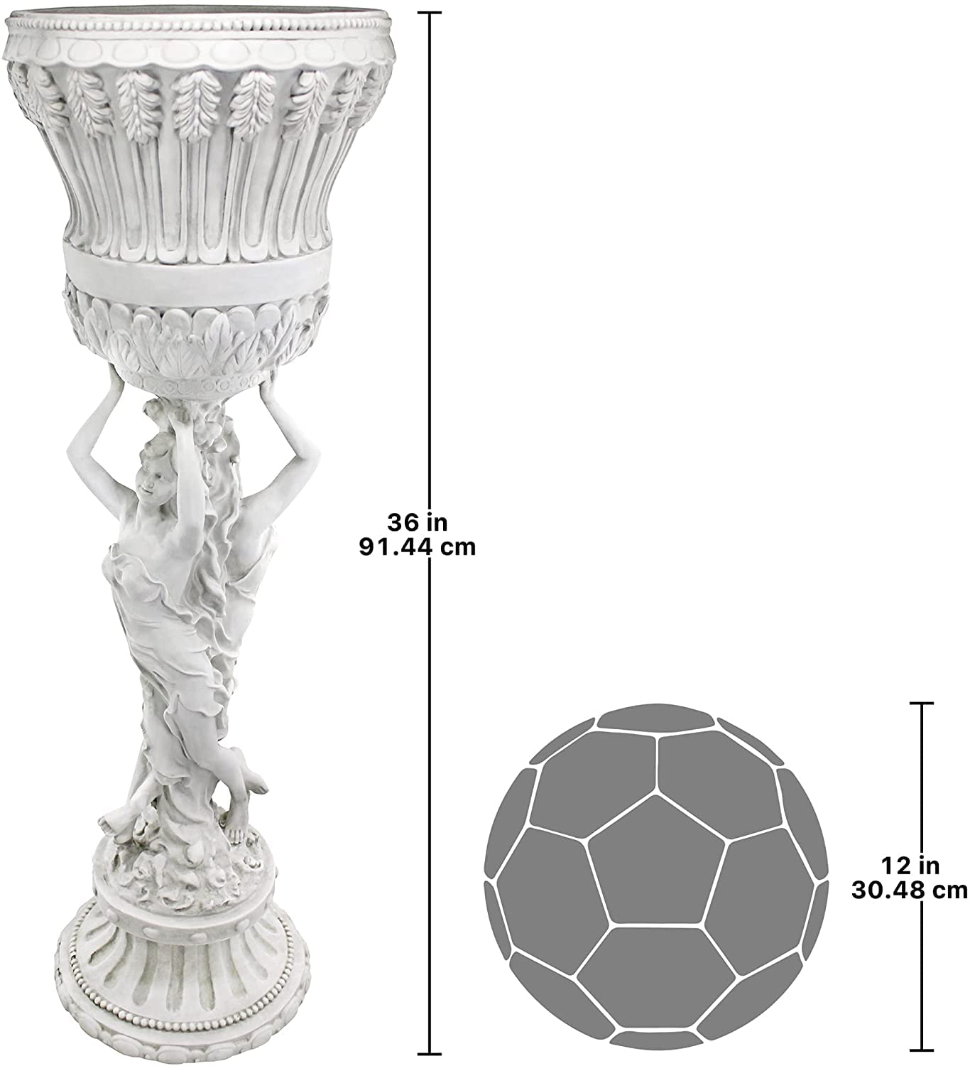 Design Toscano Les Filles Joyeuses Dancing Maidens Pedestal Column Plant Stand with Urn, 36 Inch Tall, Cast Stone Resin, Antique Stone Finish