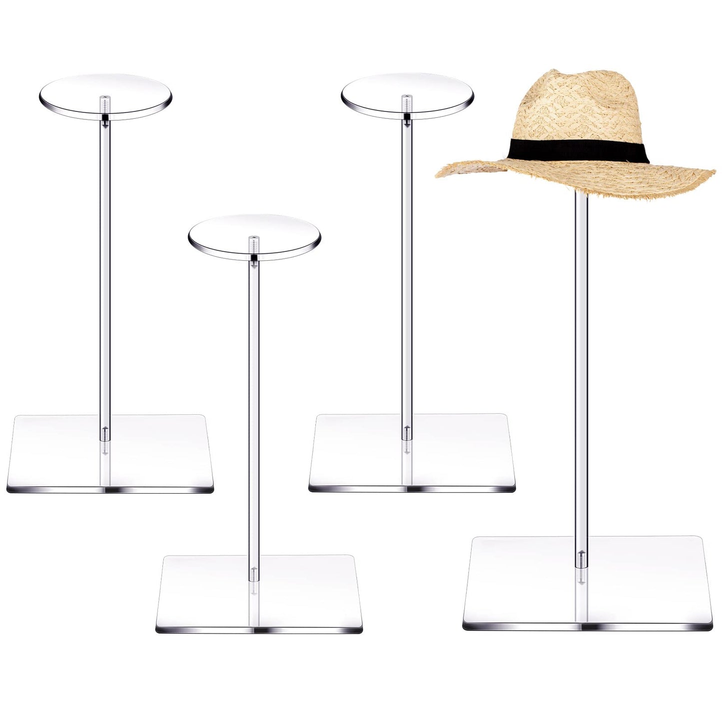 Chunful 4 Sets Acrylic Hat Stand Wig Display Rack Clear Pedestal Stand Baseball Hat Rack Square Round Acrylic Risers for Tabletop Display Watch Jewelry(12 Inch)