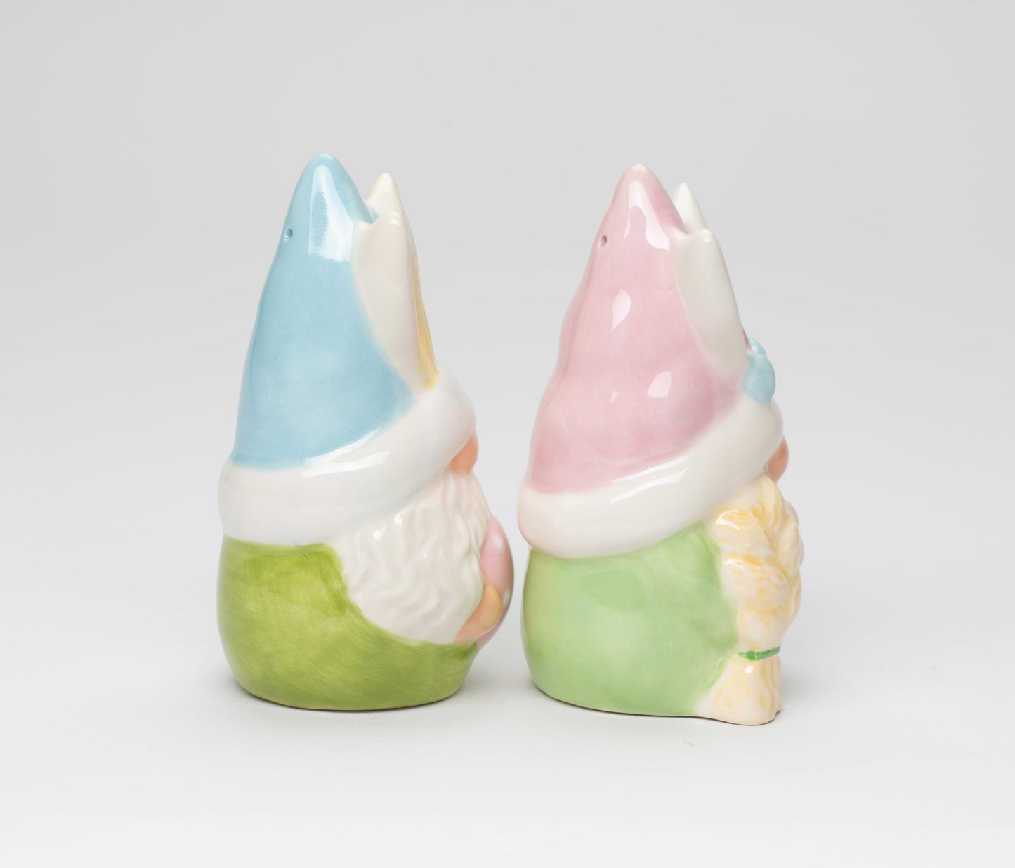 Fine Ceramic Spring Easter Gnome Bunny Rabbit Salt & Pepper Shakers Set, 3-7/8"