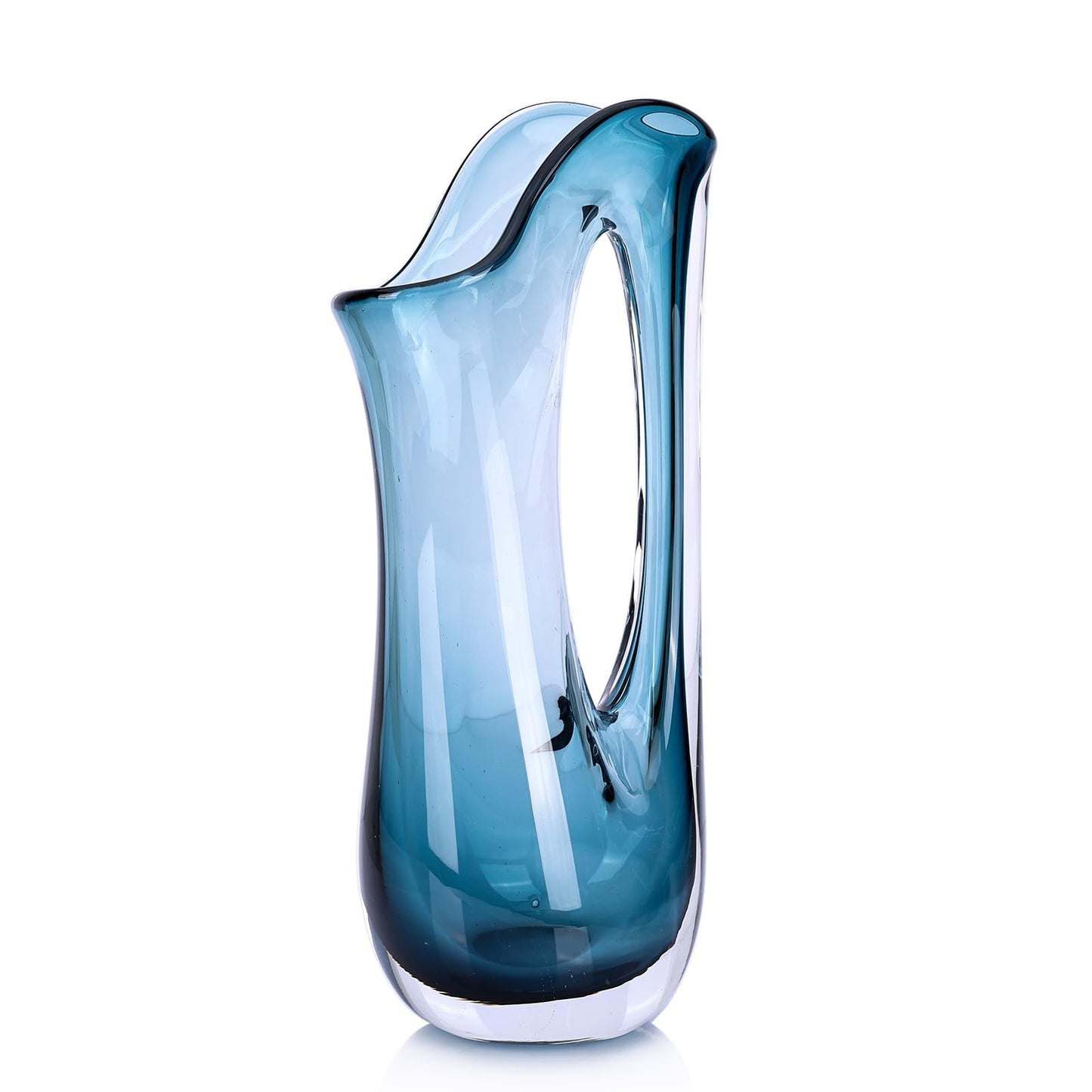 Abstract Glass Decorative Vases - 12.6" H Ombre Centerpiece Vase, Wide Mouth Handled Glass Pitcher Vase Flower, for Home Decor Living Room,Table,Bathroom,Office Shelf Decorative (Ombre Blue)