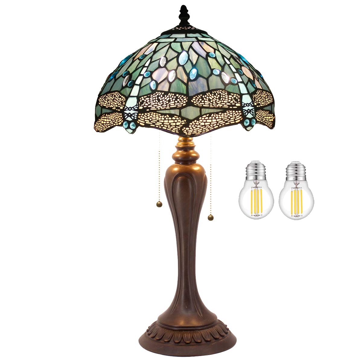 WERFACTORY Tiffany Table Lamp Stained Glass Bedside Lamp Desk Reading Light