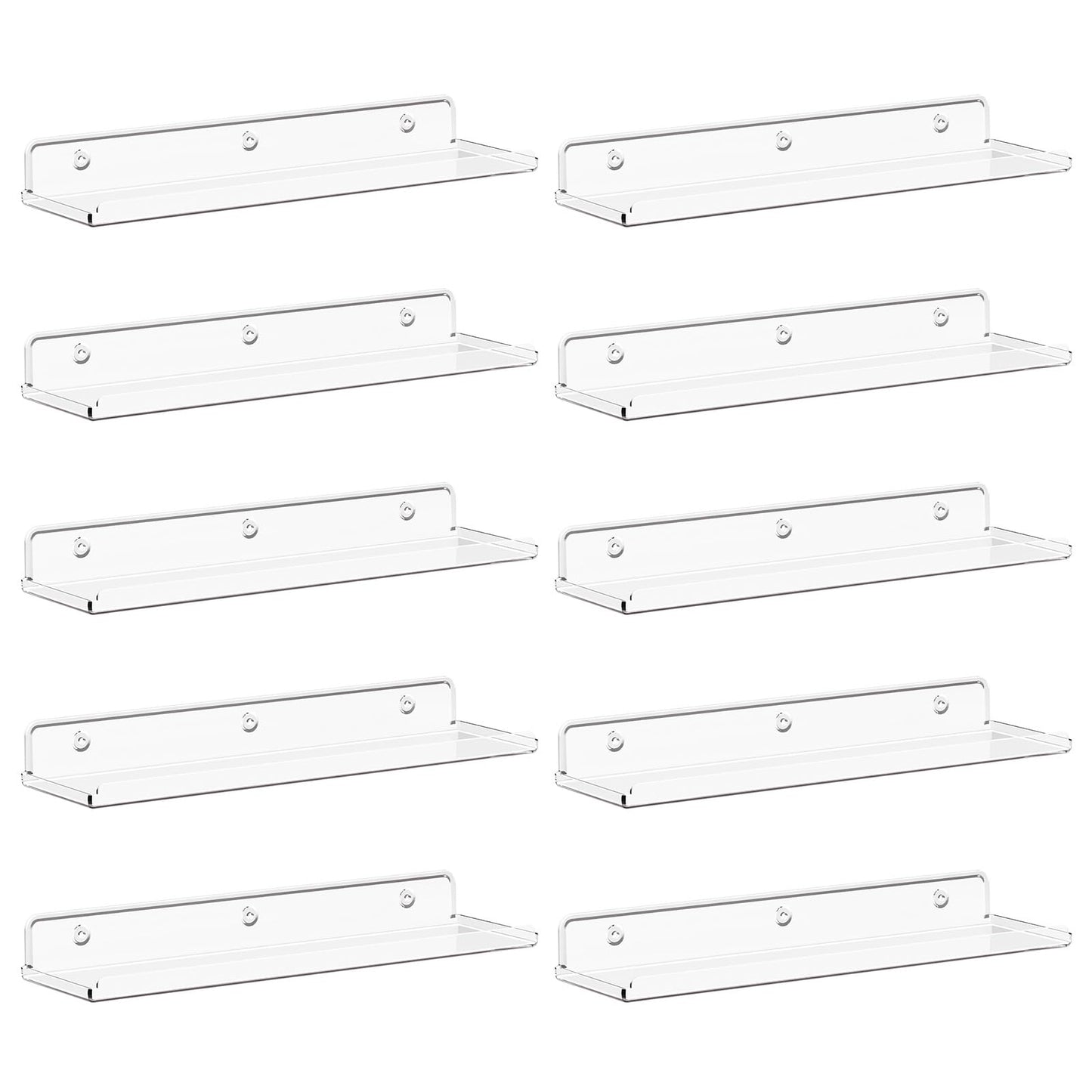 Lifewit Floating Shelves for Wall, Acrylic Display Shelf Wall Mounted for Figure, Car, Art, Book, 14" Perfume Organizer for Bathroom, Bedroom, Living Room, Nursery, Home Decor, Clear, 10 Pack