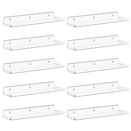 Lifewit Floating Shelves for Wall, Acrylic Display Shelf Wall Mounted for Figure, Car, Art, Book, 14" Perfume Organizer for Bathroom, Bedroom, Living Room, Nursery, Home Decor, Clear, 10 Pack