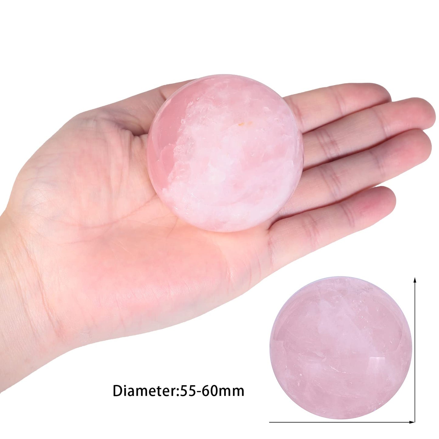 TUMBEELLUWA 2.2-2.4 Inches Natural Rose Quartz Crystal Ball with Wood Stand