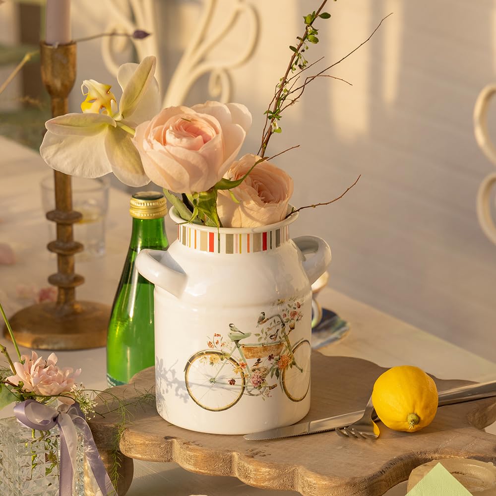 Vexiradine Enamel Rustic Farmhouse Vase,Decorative Flower Vases for Home Decor,Ideal Shelf Decor,Boho Vase for Living Room Bedroom Kitchen Office Centerpiece Table Decorations
