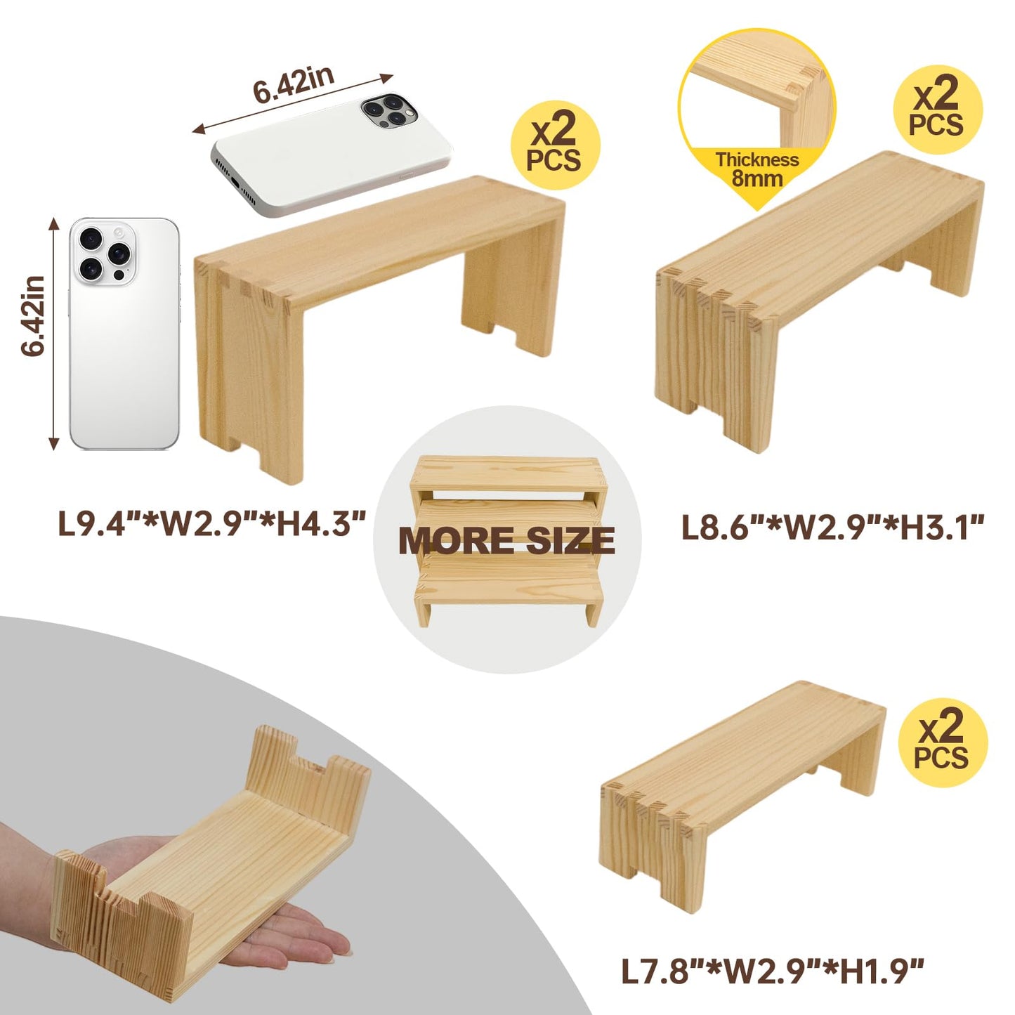 Yikaroeli 2 Set Wood Display Risers Wooden Stand Riser 3 Tiered Display Stands for Vendor Events 6 Pcs Cupcake Stands Cake Stand for Party Dessert Food(Nature)