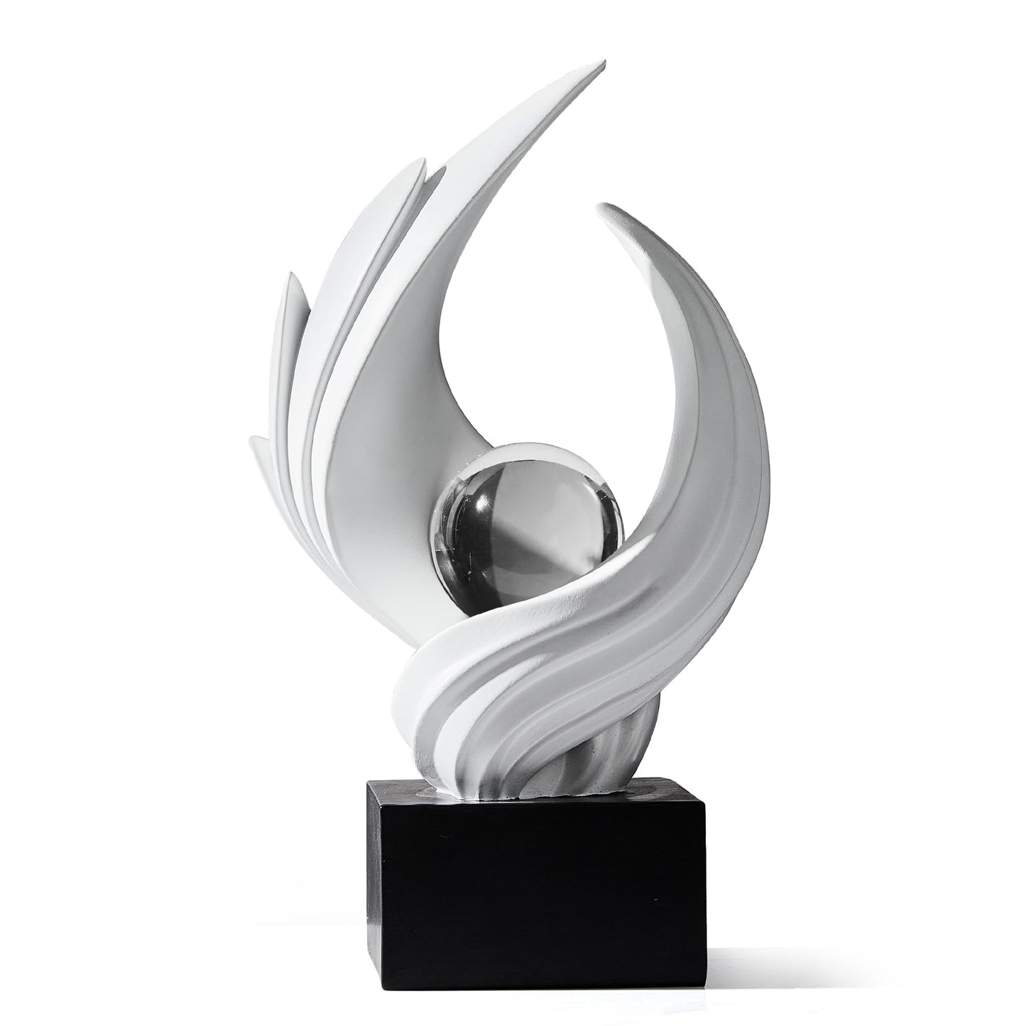 XGZY Abstract Flame Art Statue-Modern Home Decor Table &Book Shelf-with Glass Ball (10.43in Tall Figurine) (White)
