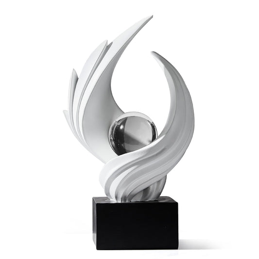 XGZY Abstract Flame Art Statue-Modern Home Decor Table &Book Shelf-with Glass Ball (10.43in Tall Figurine) (White)