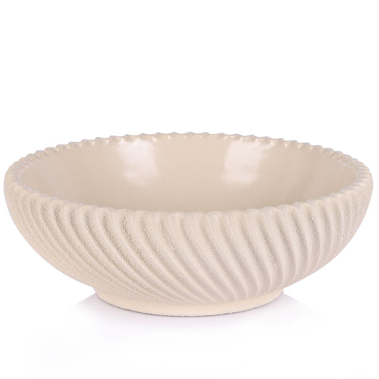Large Resin Decorative Pedestal Bowl for Home Decor - Sandstone Ribbed Fruit Bowl For Kitchen Counter Or Table Decor - Key Bowl for Entryway Table Decor - Centerpiece Bowls for Keys, Fruit, Candy