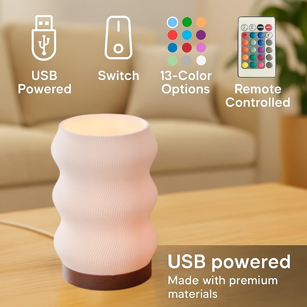 Delta Loom Wave Table Lamp - Modern Bedside Light for Bedroom, Desk, Nightstand, or Office - Mood Lighting Lamp - Eco-Friendly Gift Idea - Unique Home Decor - LED Night Light (Mini)