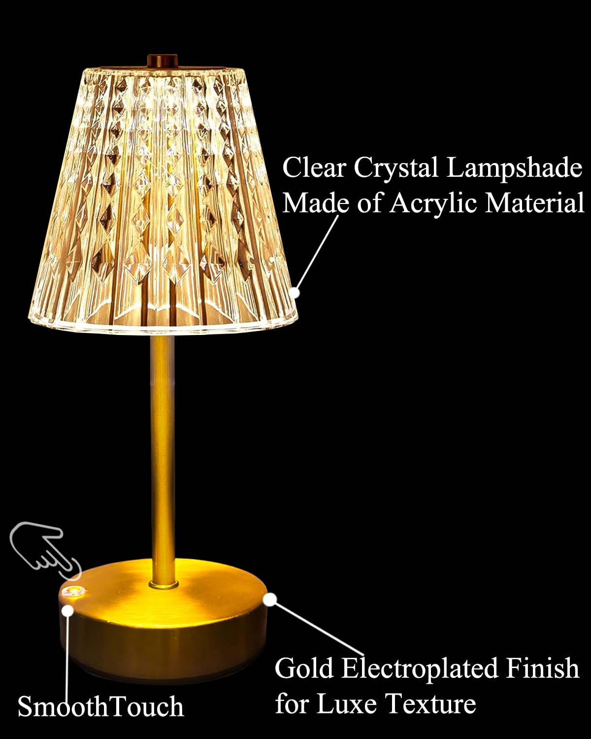 Set of 2 Rechargeable Table Lamps-Small Size Battery Powered Lamps-Cordless Desk Lamp for Restaurant Dinner Bathroom Kitchen Countertop Tabletop Ambient Lighting-Brushed Brass Gold Wireless Lamps