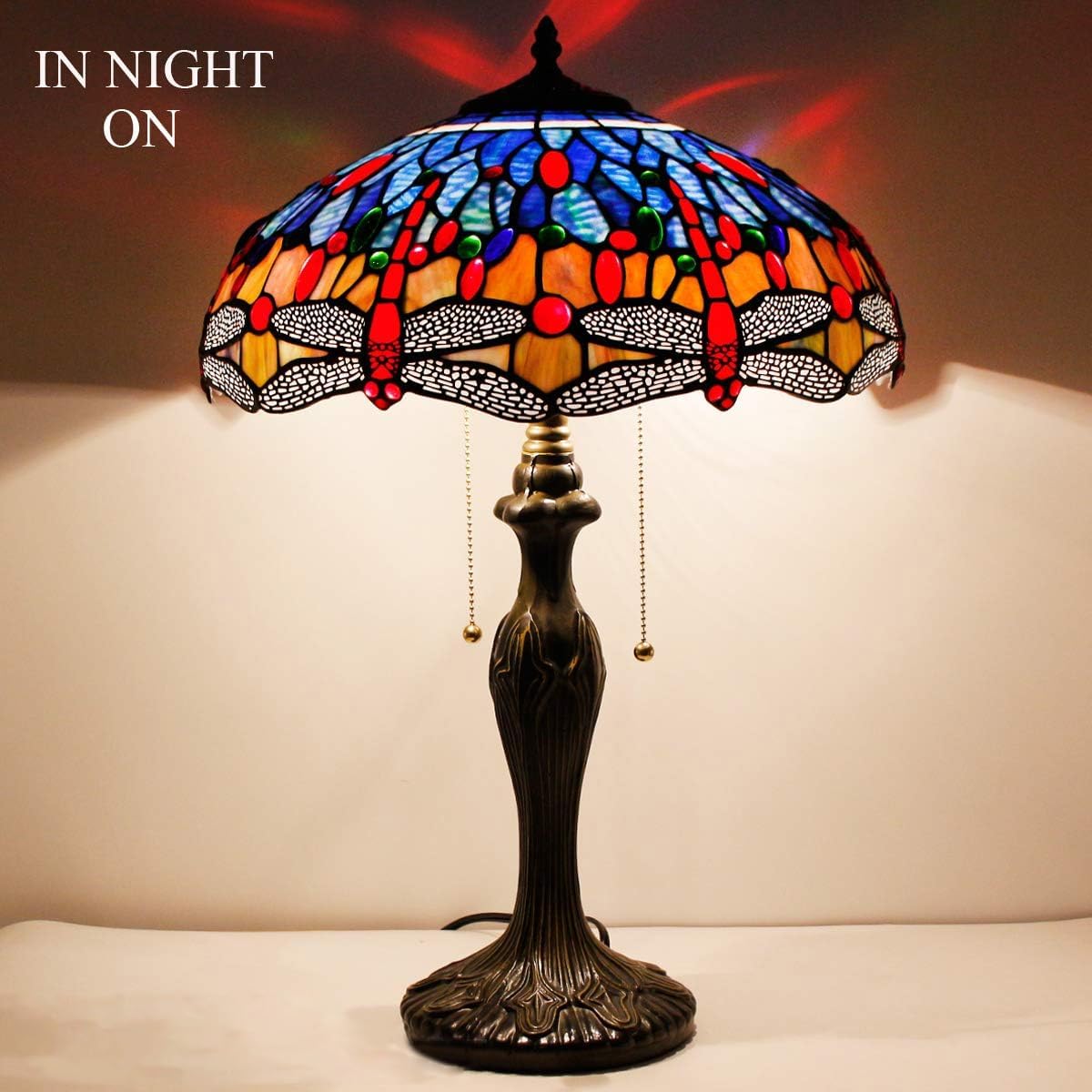 WERFACTORY Tiffany Table Lamp Stained Glass Dragonfly Style Bedside Lamp