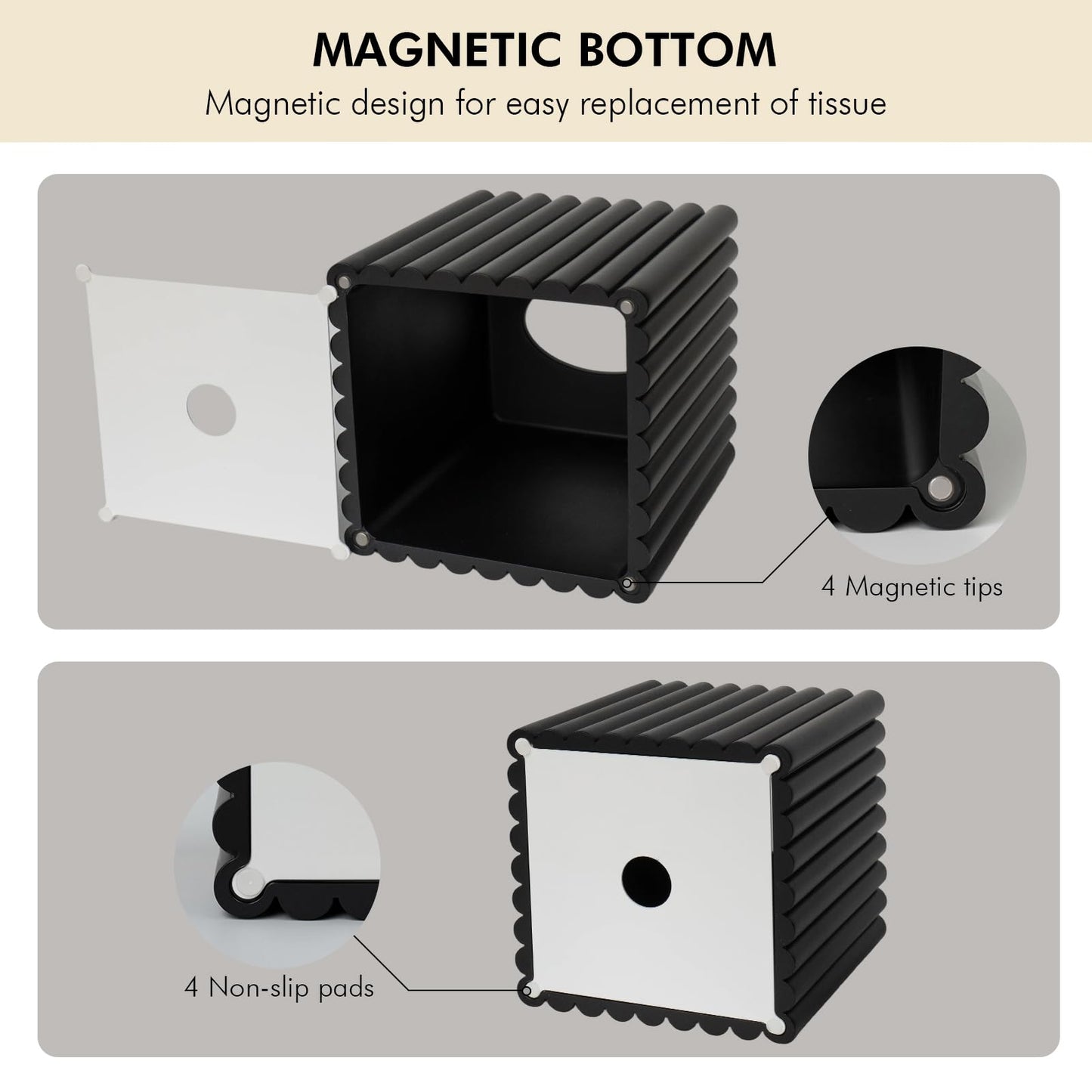 Modern Tissue Box Cover Square, Resin Stone Tissue Box Covers Holder, Decorative Marble Style Tissue Box Cover for Bathroom Kitchen Bedroom Living Room Office (Black)