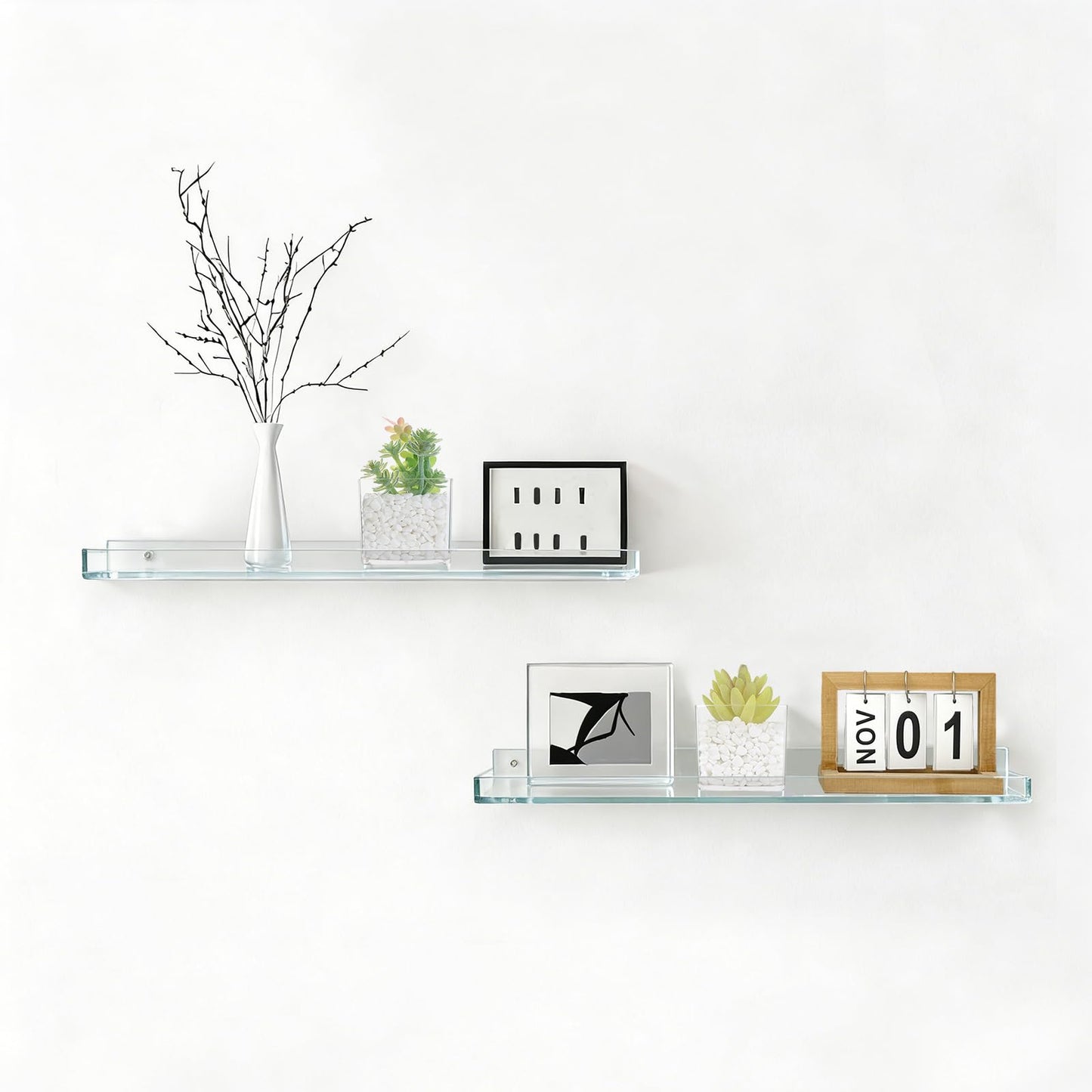 PapakeNook Mini Artificial Succulent in Pots, Clear Acrylic, 2-Pack