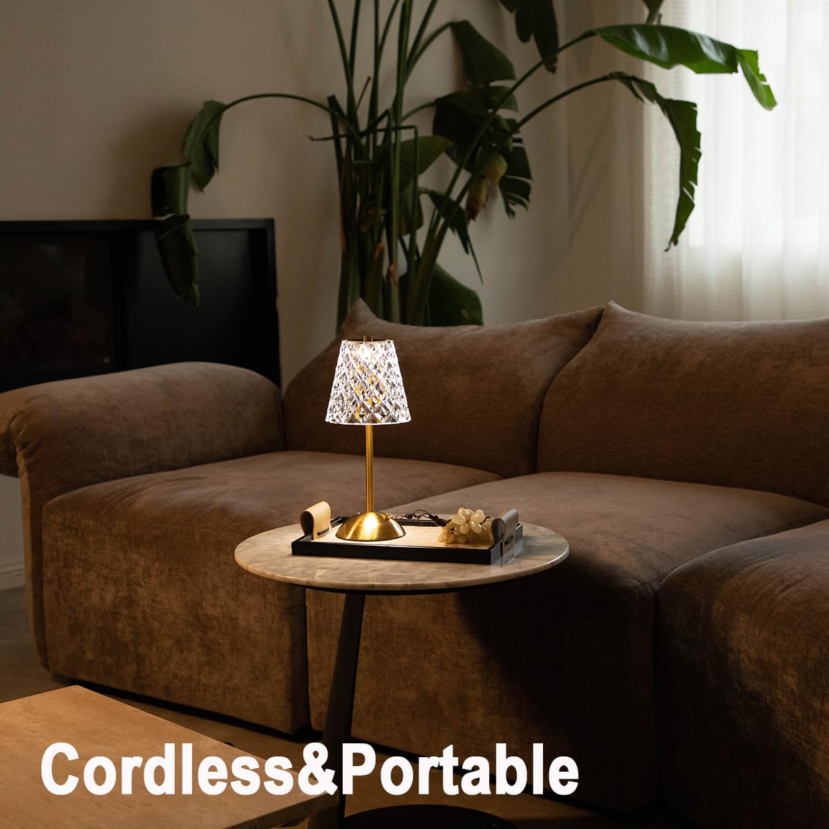 JIGFGGE Set of 2 Rechargeable Cordless Table Lamps – 12 Inch Touch Control Desk Lamps, Battery Powered Small Night Light for Bedroom, Living Room, Home Office (Gold)