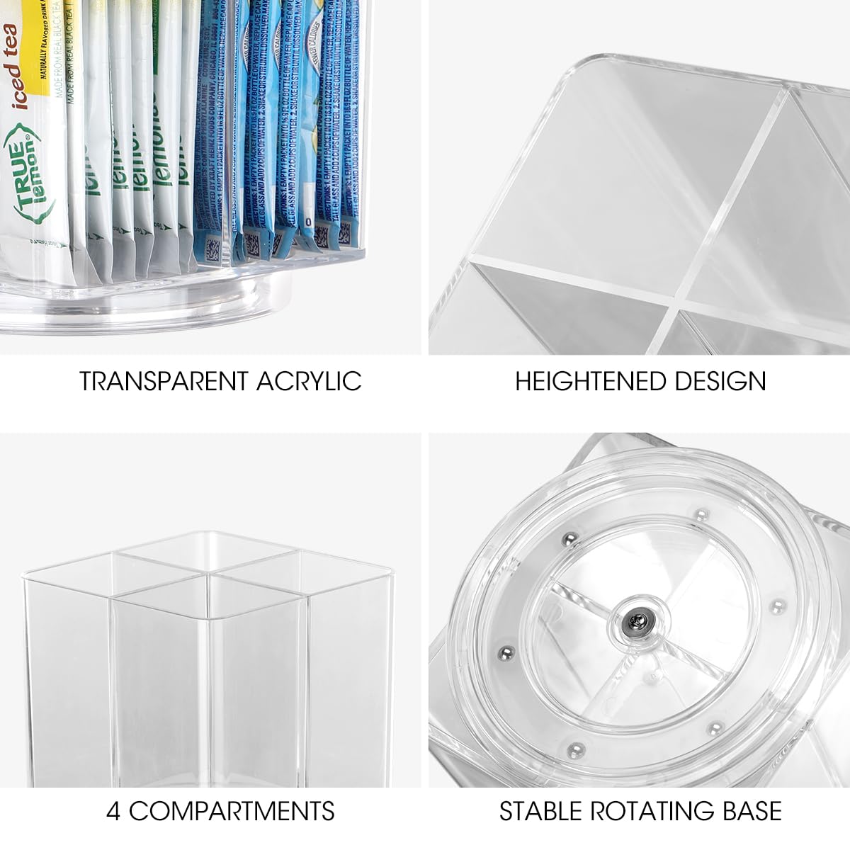 AIEVE Drink Packet Organizer, Lazy Susan Organizer for Water Flavor Packets, Drink Mix Rotating Turntable Sugar Packet Holder Container for Pantry Organizers and Storage, Square