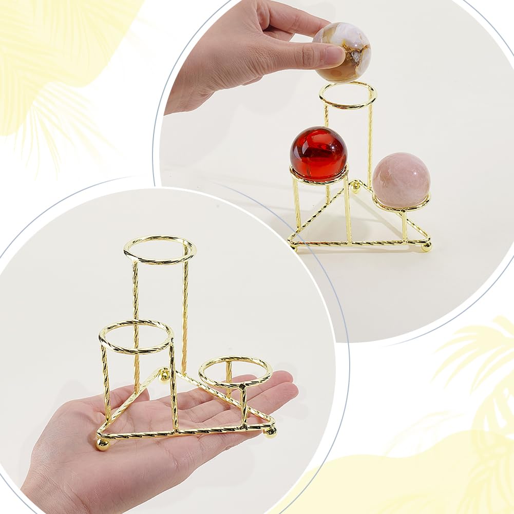AHANDMAKER Metal Crystal Ball Stand Metal Sphere Display Stand 3 Eggs Display Stands Triangular Ball Base Desktop Ornament Rack for Home Office Desktop Decoration for 40mm Sphere, Golden
