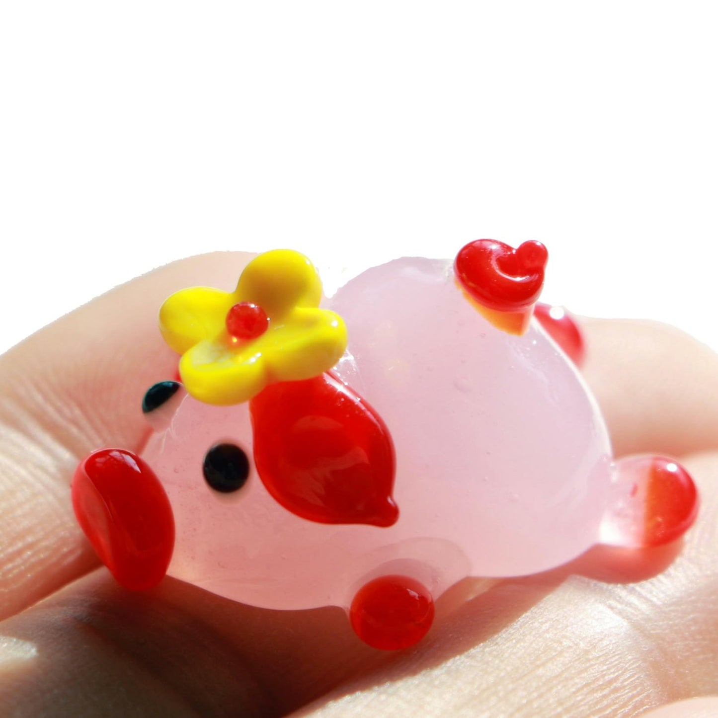 Crrezhai Handcrafted Glass Pig Figurine Crystal Animal Decor, MIni Home & Office Desk Statues, Crystal Lover’s Collection, 3D Animal Statue Lying Pig Flower