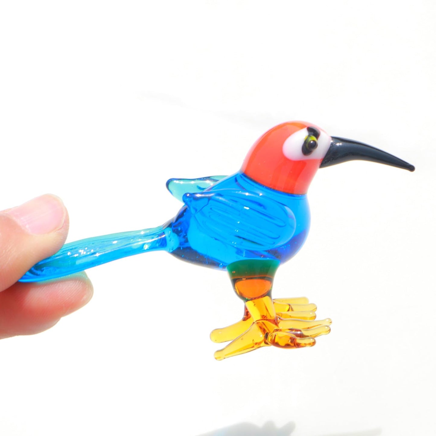 Crystal Bird Decor Glass Animal Statue Garden Room Ornament Hand-Blown Collectible Figurines Blue Bird