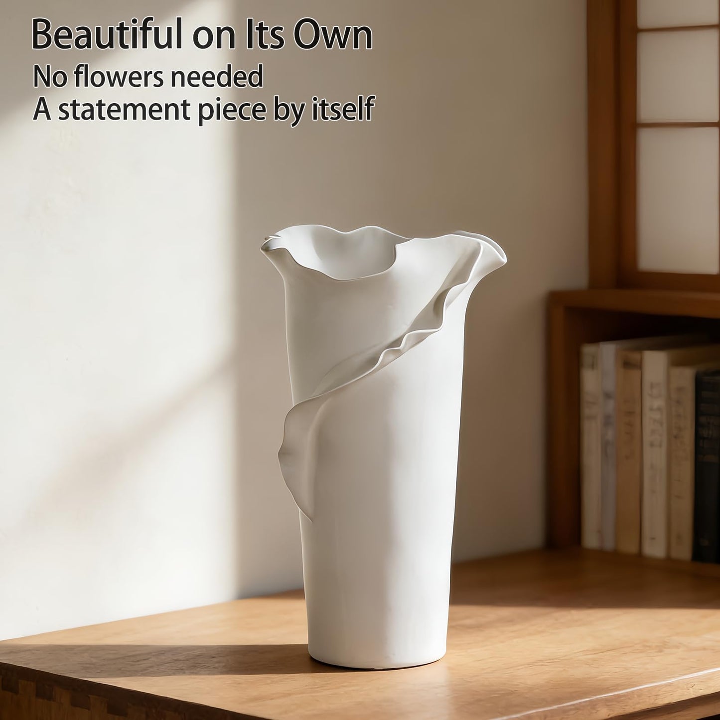 Abstract Irregular Ceramic Vase, White Irregular Pottery Vase, Handmade Decorative Minimalist Flower Vases for Modern Home, Tabletop, Shelf & Office