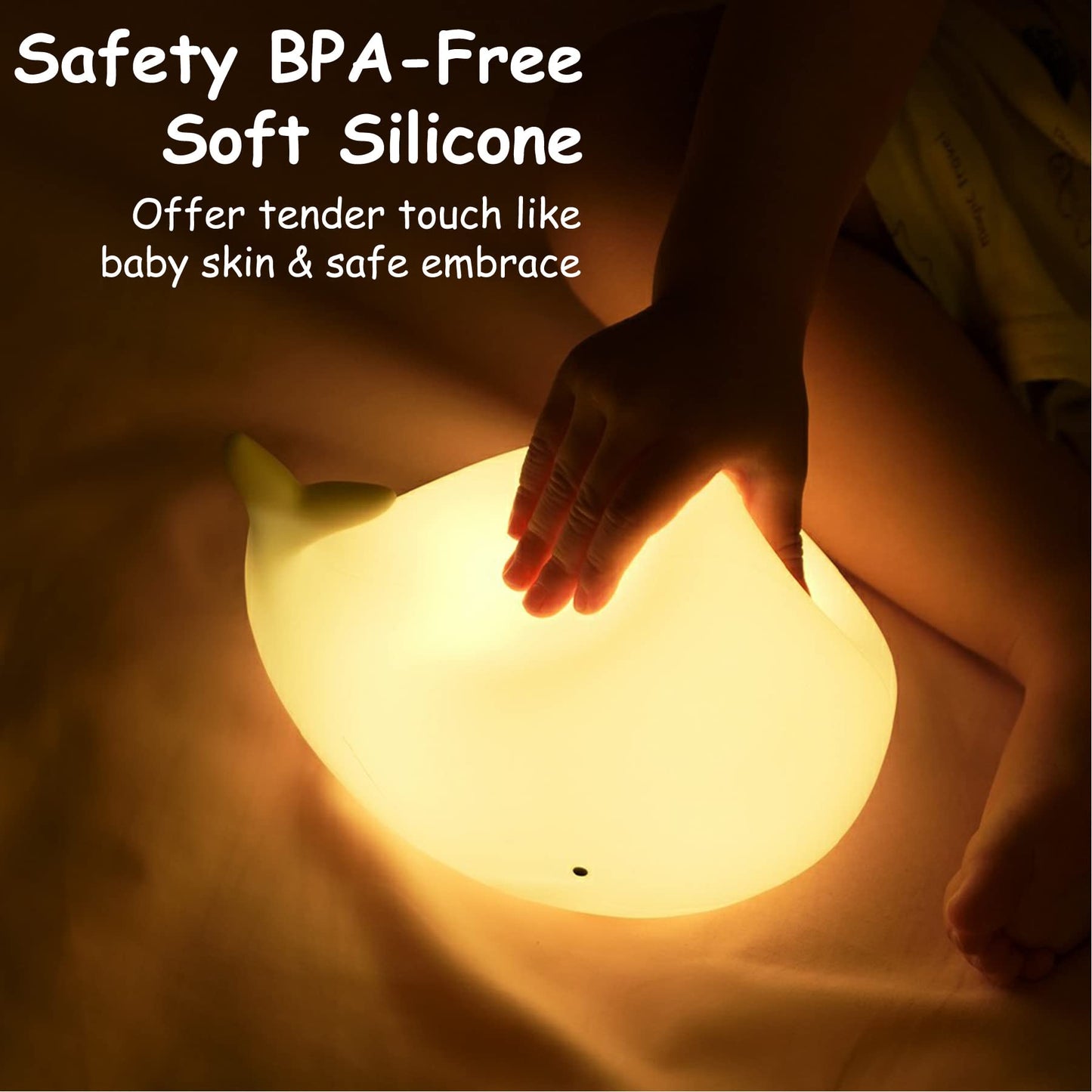 TriPro Under the Sea Nursery Decor Night Light, Soft Silicone Whale Lamp for Baby & Toddler Room, Ocean Theme Nursery Nightlight, Rechargeable Safe Bedside Light
