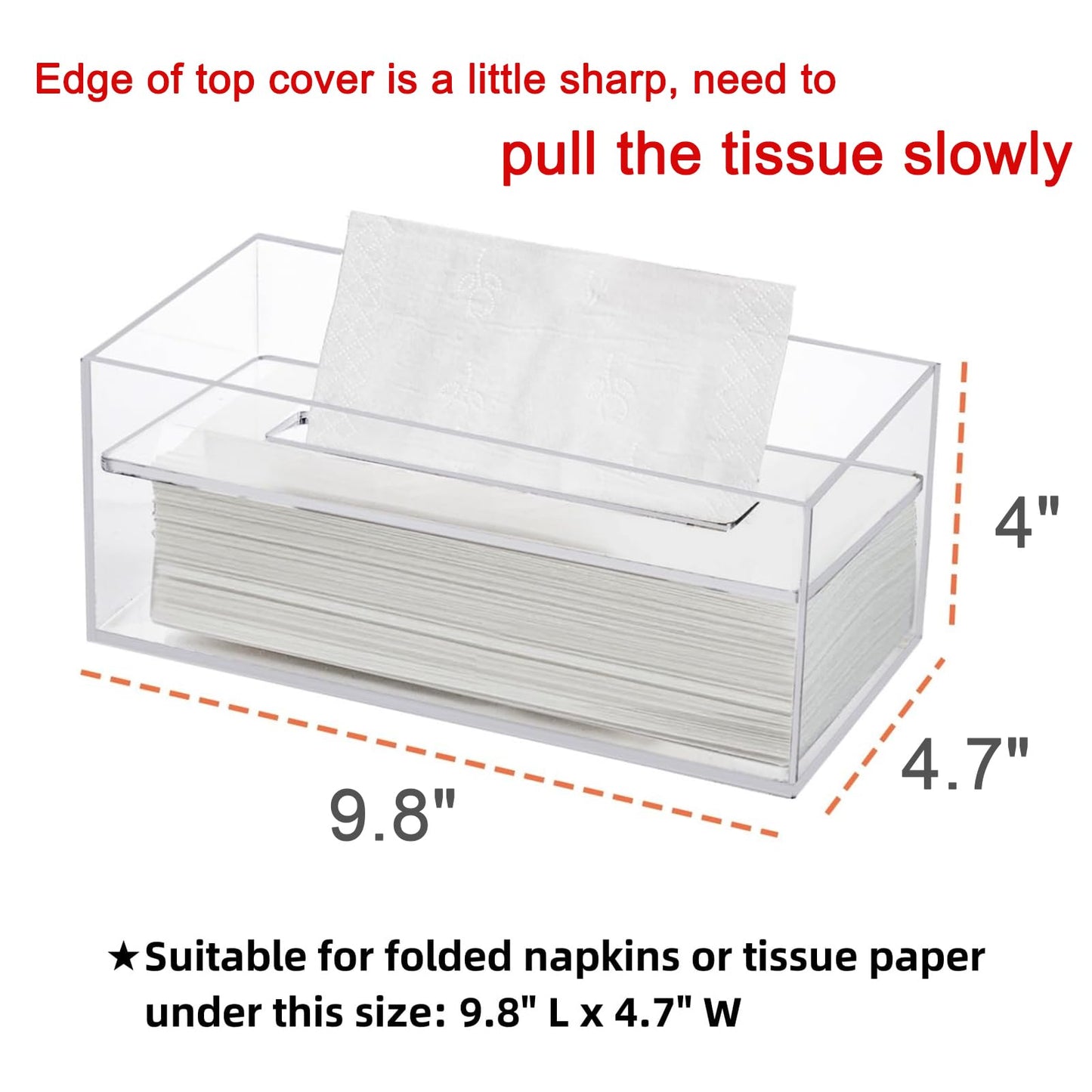 Dicunoy Acrylic Tissue Box Holder with Sinking Lid, Rectangular Facial Paper Holder with Removable Cover, Facial Napkin Dryer Sheet Dispenser for Vanity Counter, Dresser, Kitchen, Office, Bathroom