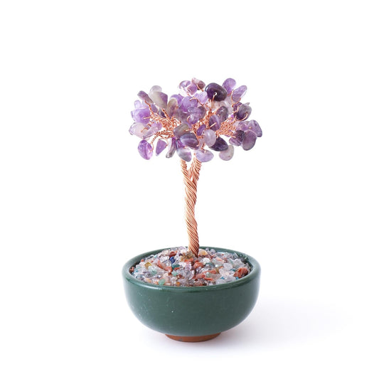1PC Natural Amethyst Crystal Tree Handmade Wire Life Small Bowl Flowerpot Base Reiki Healing Feng Shui Mineral Specimen Tabletop Ornaments