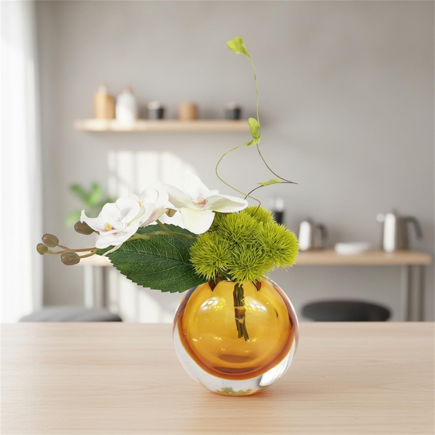 Modern Glass Vase | Tall Crystal Vase for Centerpieces | Light Blue Hydroponic Glass Vase | Unique Floral Decor | Handblown Decorative Vase for Flowers Amber